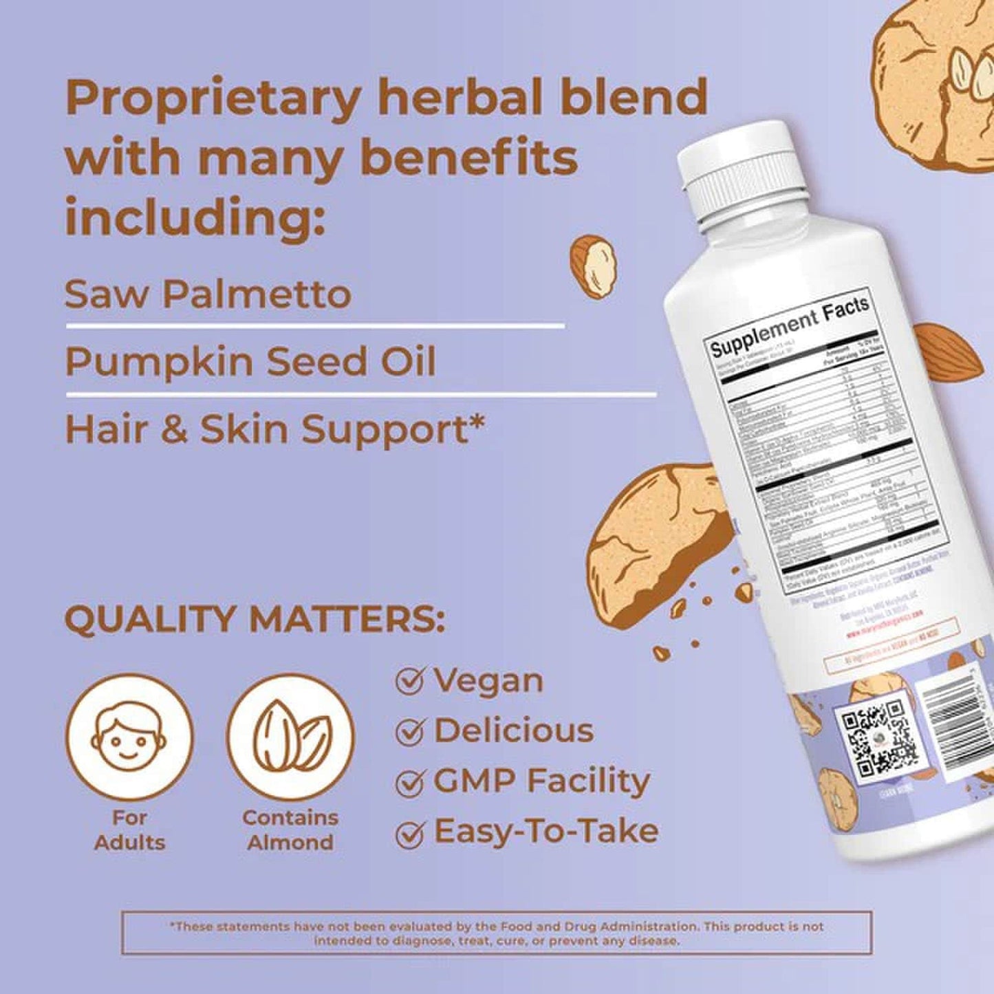 Mary Ruth's® Hair Growth Max Liposomal Dietary Supplement Vitamin E / B6 / Biotin 4 mg / 3 mg / 10,000 mcg Strength Liquid 15.22 oz. Almond Cookie Flavor (1271763_EA)
