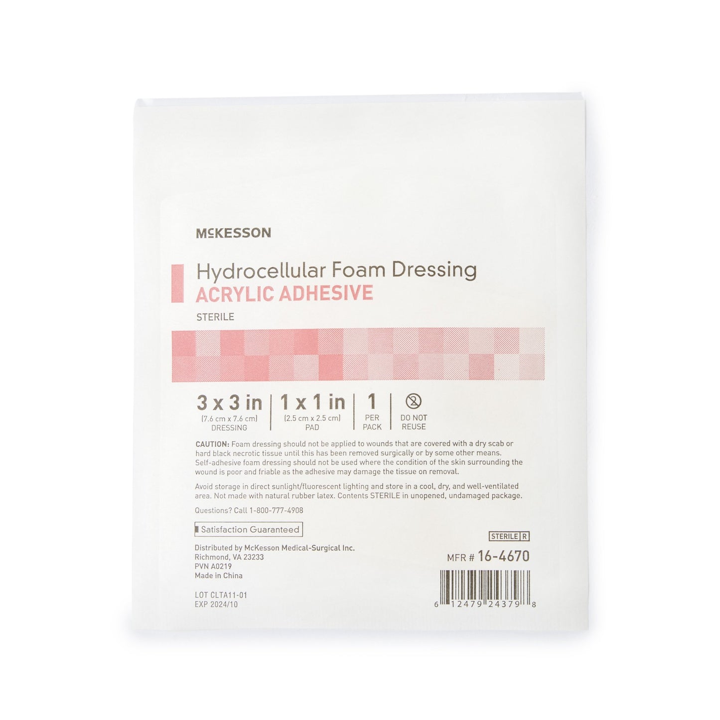 McKesson Foam Dressing 3 X 3 Inch With Border Film Backing Acrylic Adhesive Square Sterile (1138279_BX)