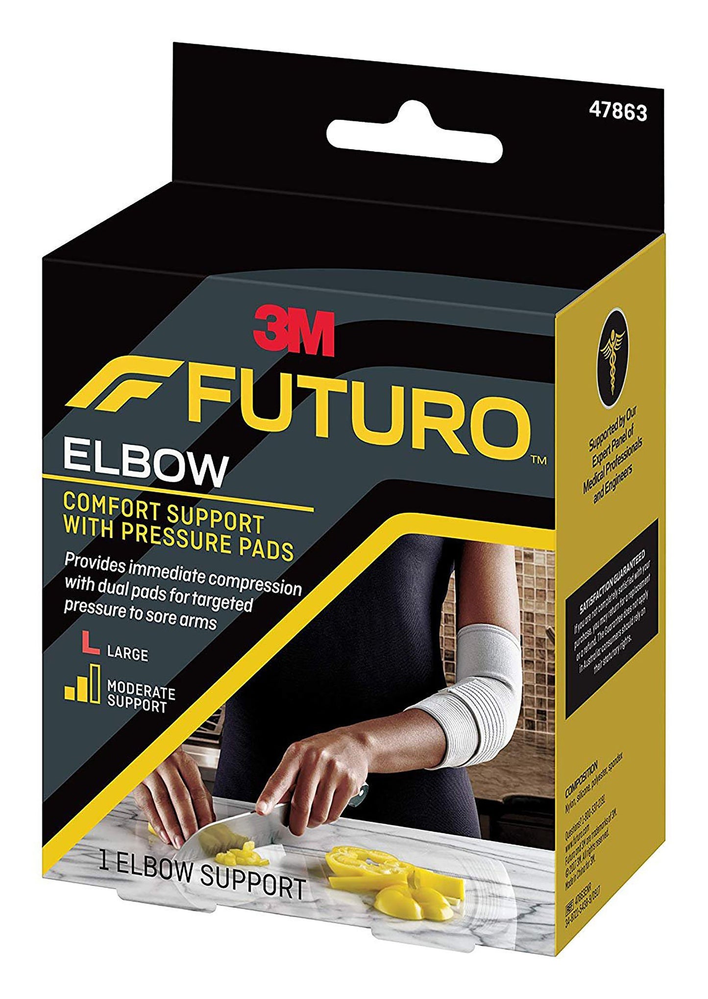 3M™ Futuro™ Elbow Support with Pressure Pads Large Pull-On / Hook and Loop Strap Closure Sleeve Left or Right Elbow 11 to 12 Inch Elbow Circumference Gray (971908_EA)
