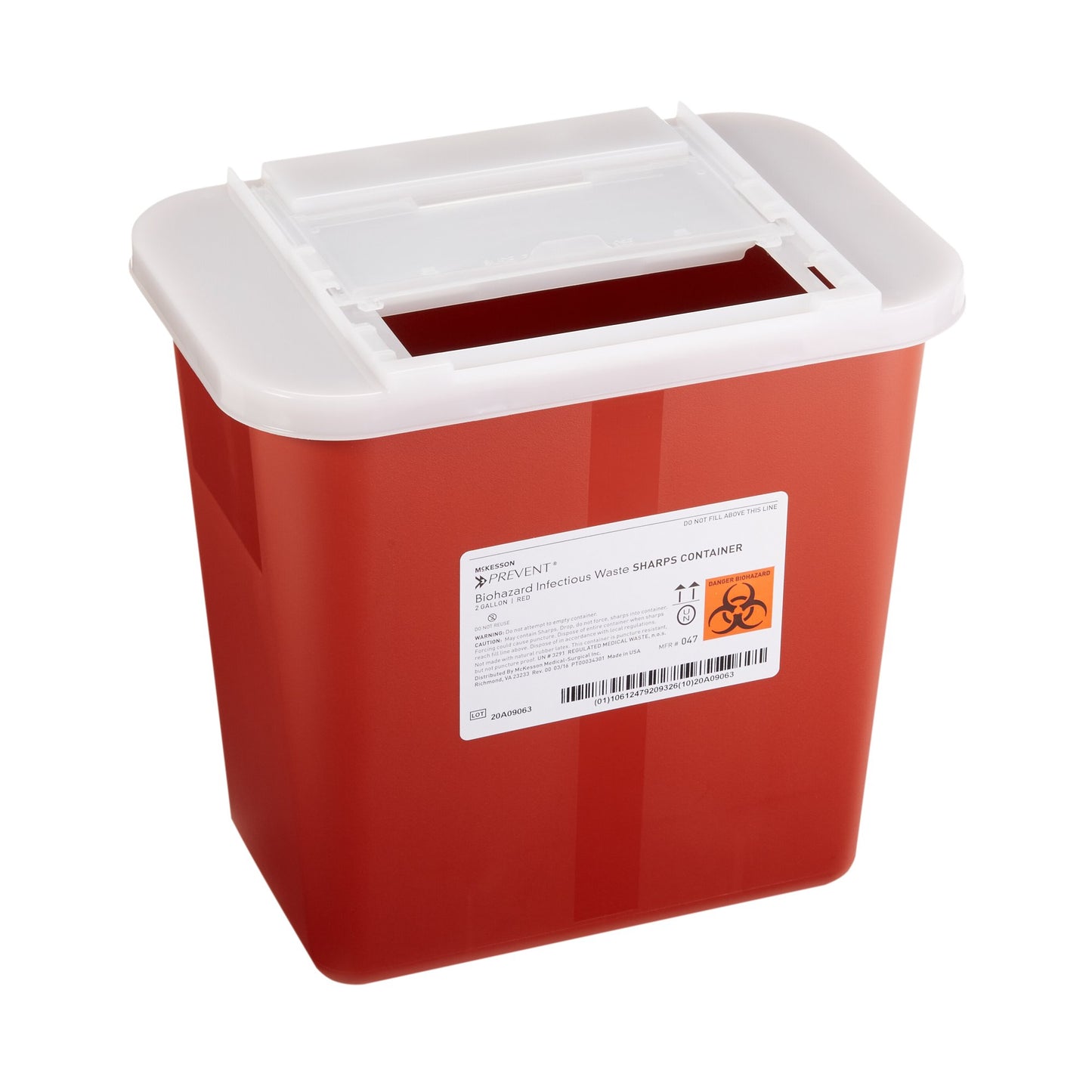 McKesson Prevent® Sharps Container Red Base 10-1/4 H X 7 W X 10-1/2 D Inch Horizontal Entry 2 Gallon (855063_CS)