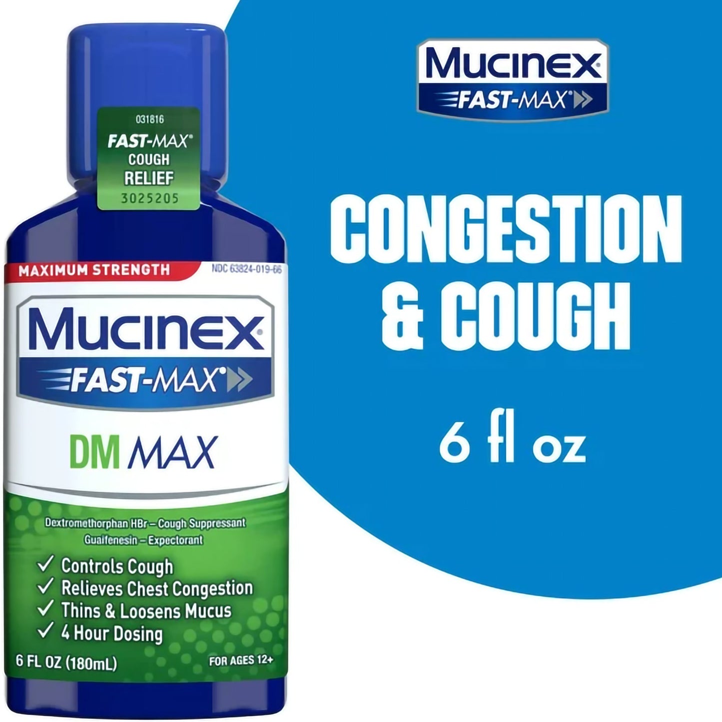 Mucinex® Fast-Max™ DM Max Cold and Cough Relief 400 mg - 20 mg / 20 mL Strength Liquid 6 oz. (830949_EA)