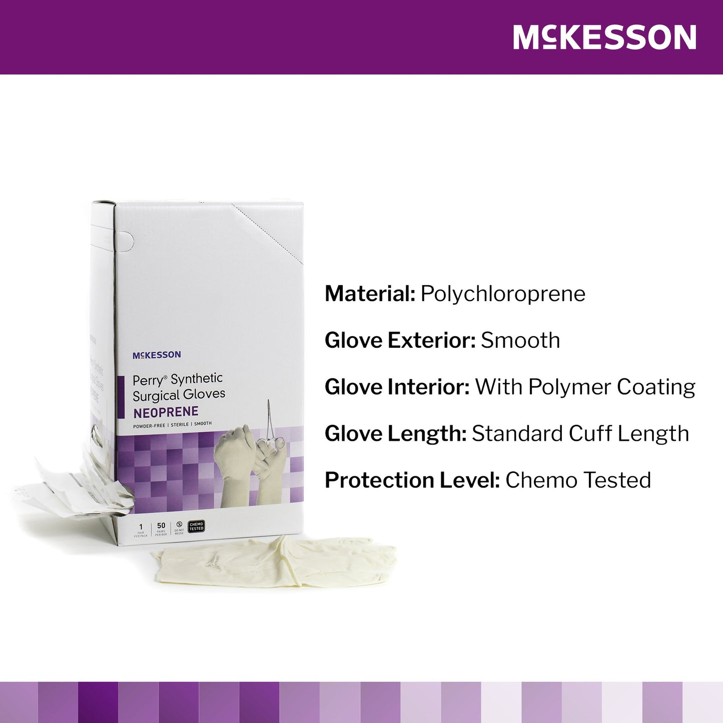 McKesson Perry® Synthetic Surgical Gloves Surgical Glove Size 7.5 Sterile Polychloroprene Standard Cuff Length Smooth Cream Chemo Tested (1044747_CS)