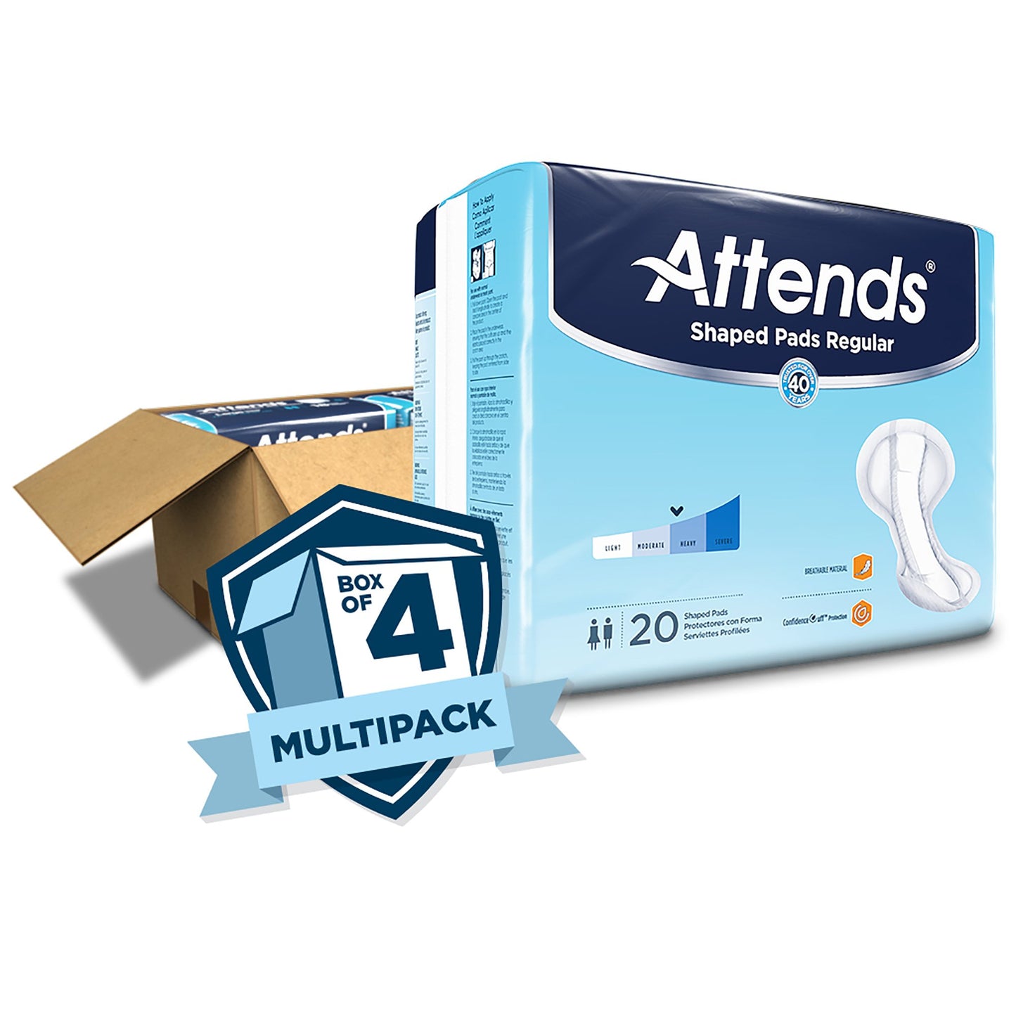 Attends® Shaped Pads Regular Bladder Control Pad 12 X 25.2 Inch Heavy Absorbency Polymer Core One Size Fits Most (1186541_CS)