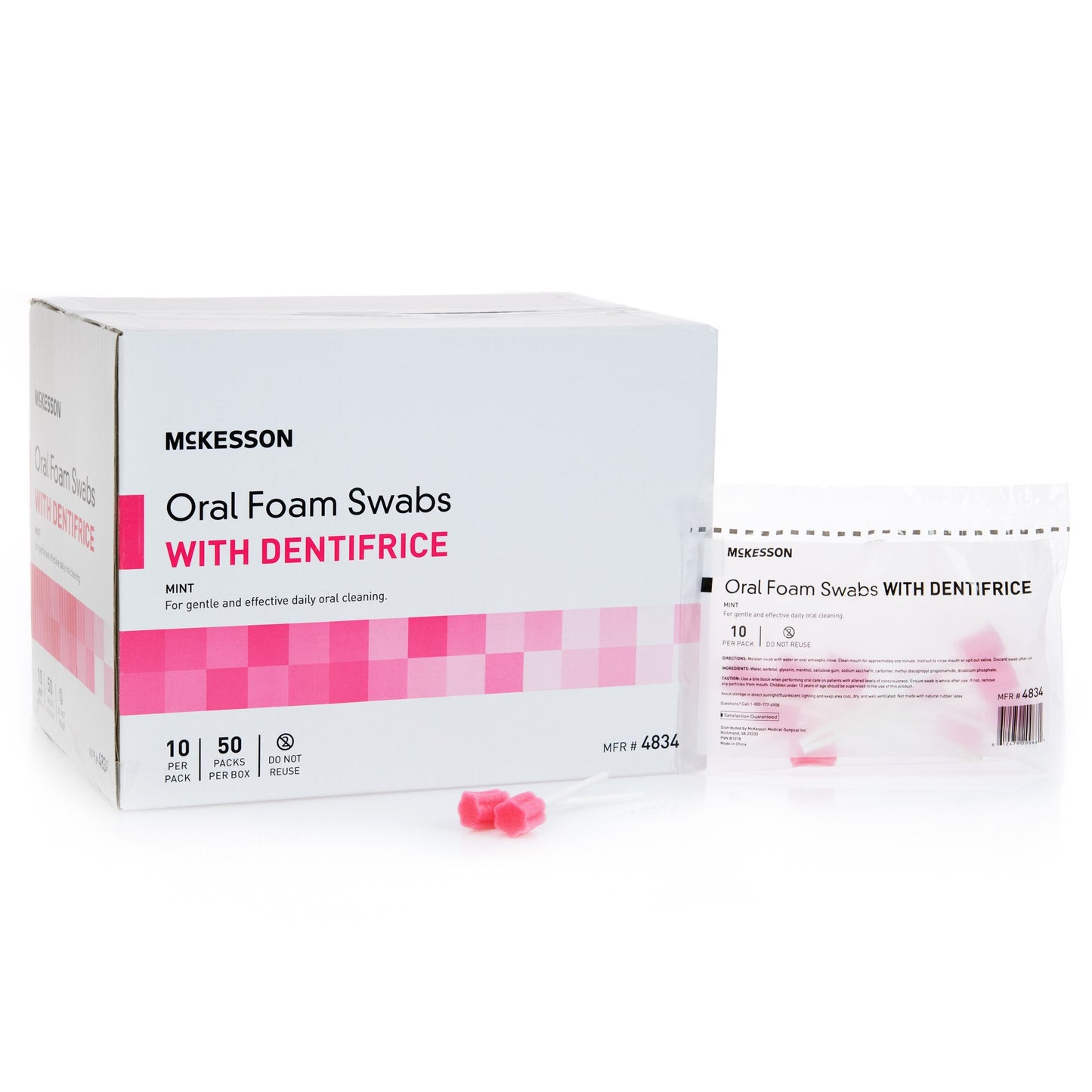 McKesson Oral Swab Dentifrice Foam Tip 10 per Pack (862155_PK)