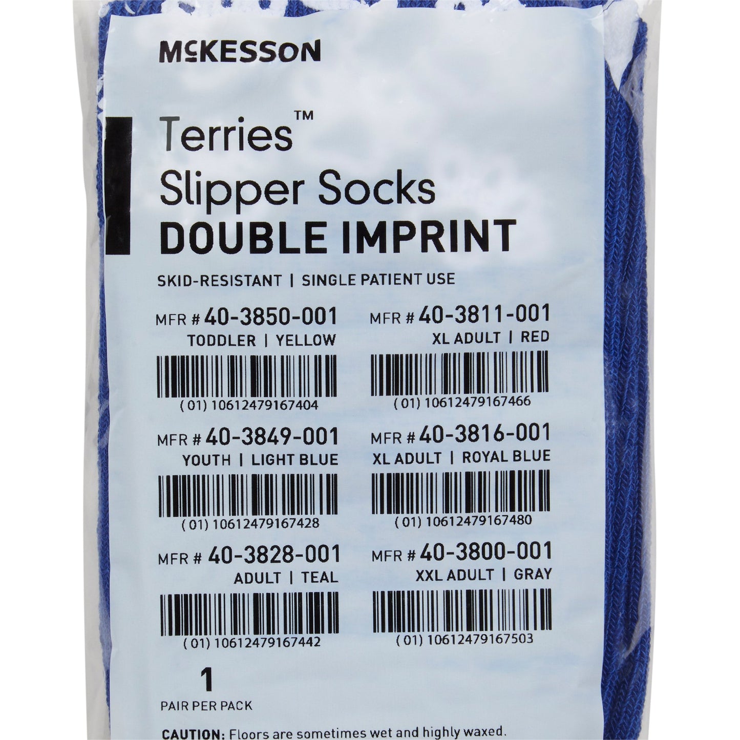 McKesson Terries™ Slipper Socks Unisex Adult X-Large Double Tread Single Patient Use Royal Blue (558995_PR)