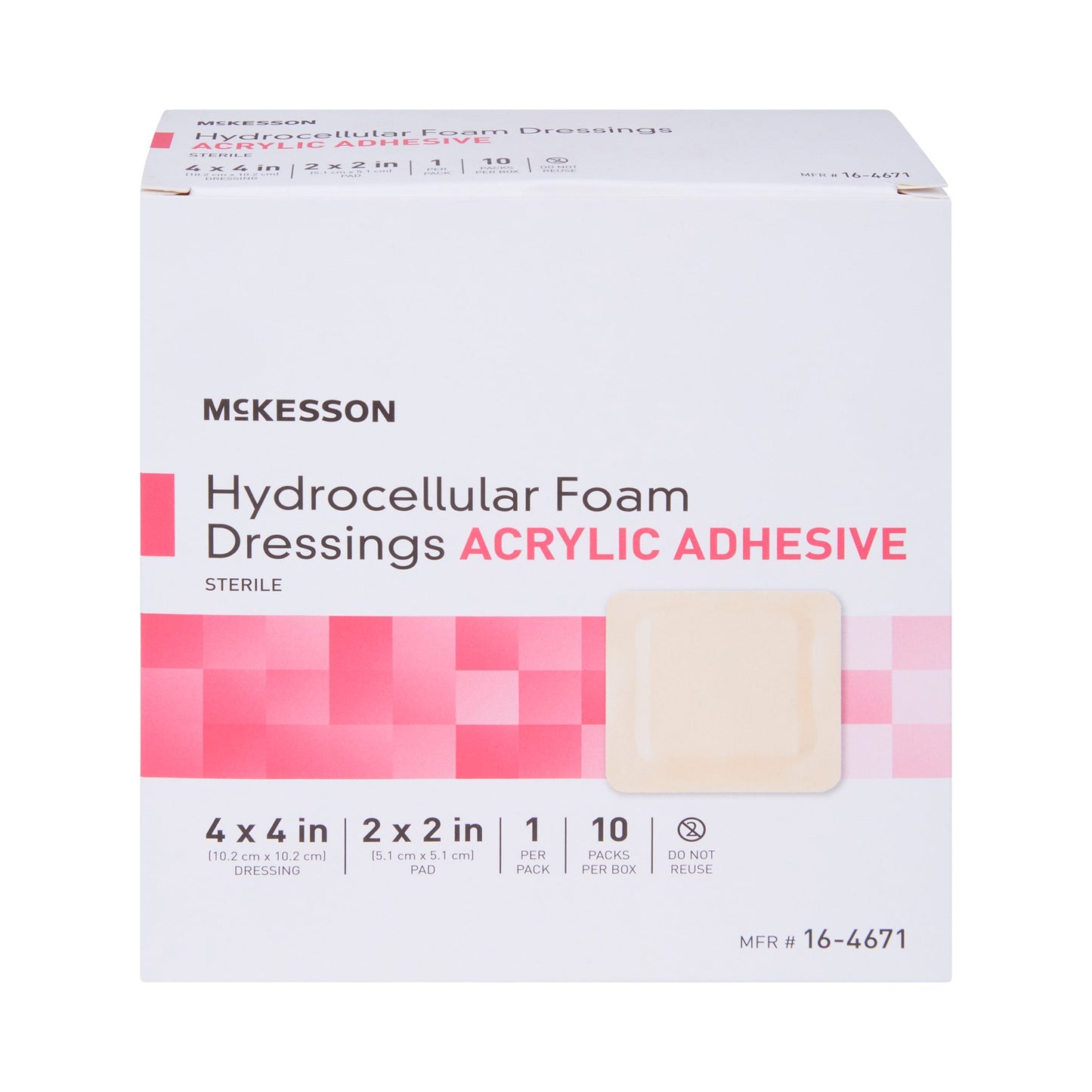 McKesson Foam Dressing 4 X 4 Inch With Border Film Backing Acrylic Adhesive Square Sterile (1138281_BX)