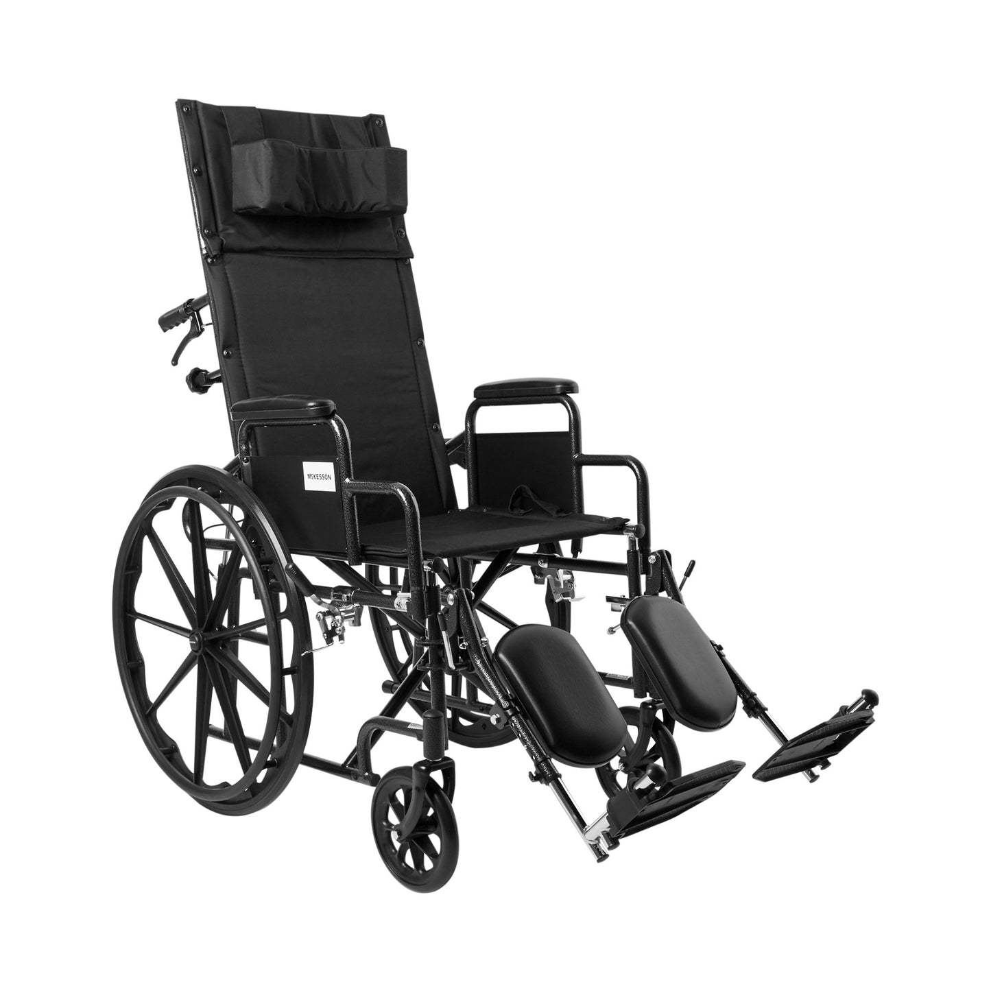 McKesson Reclining Wheelchair Desk Length Arm Swing-Away Elevating Legrest Black Upholstery 18 Inch Seat Width Adult 300 lbs. Weight Capacity (1065290_EA)