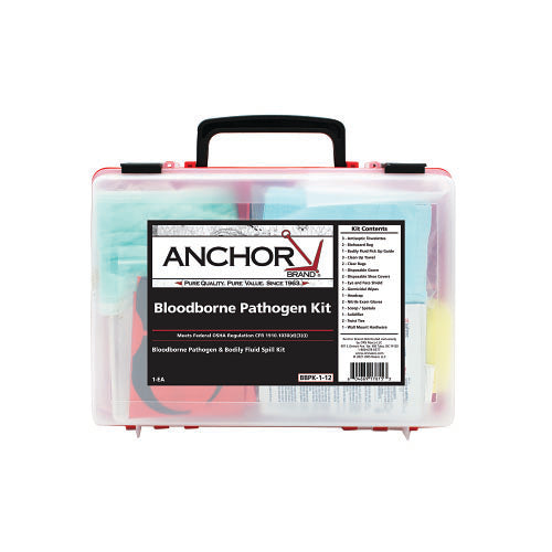 Anchor Brand® Bloodborne Pathogen Kit, Blood Spill Clean-up, Plastic Case, Wall Mount Bracket (101-BBPK-1-12)