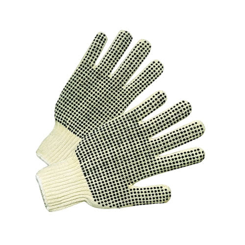 Anchor Brand® Medium Weight Seamless String-Knit Gloves w/Single-Sided PVC Dot Grips, Men's, Knit Wrist, Natural White/Black PVC Dots (101-6710)