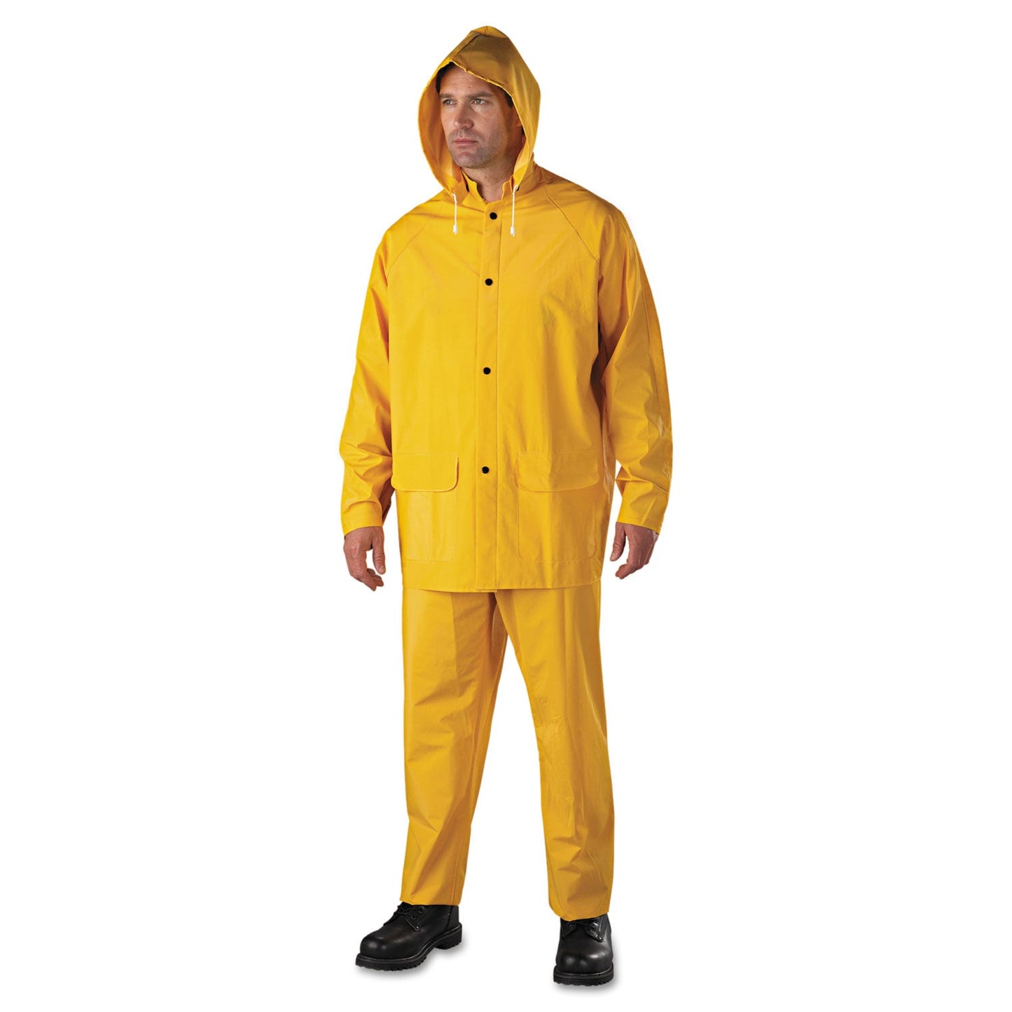 Anchor Brand® 3-Pc Rainsuit, Jacket/Hood/Overalls, 0.35 mm, PVC Over Polyester, Yellow, 3X-Large (101-9000-3XL)