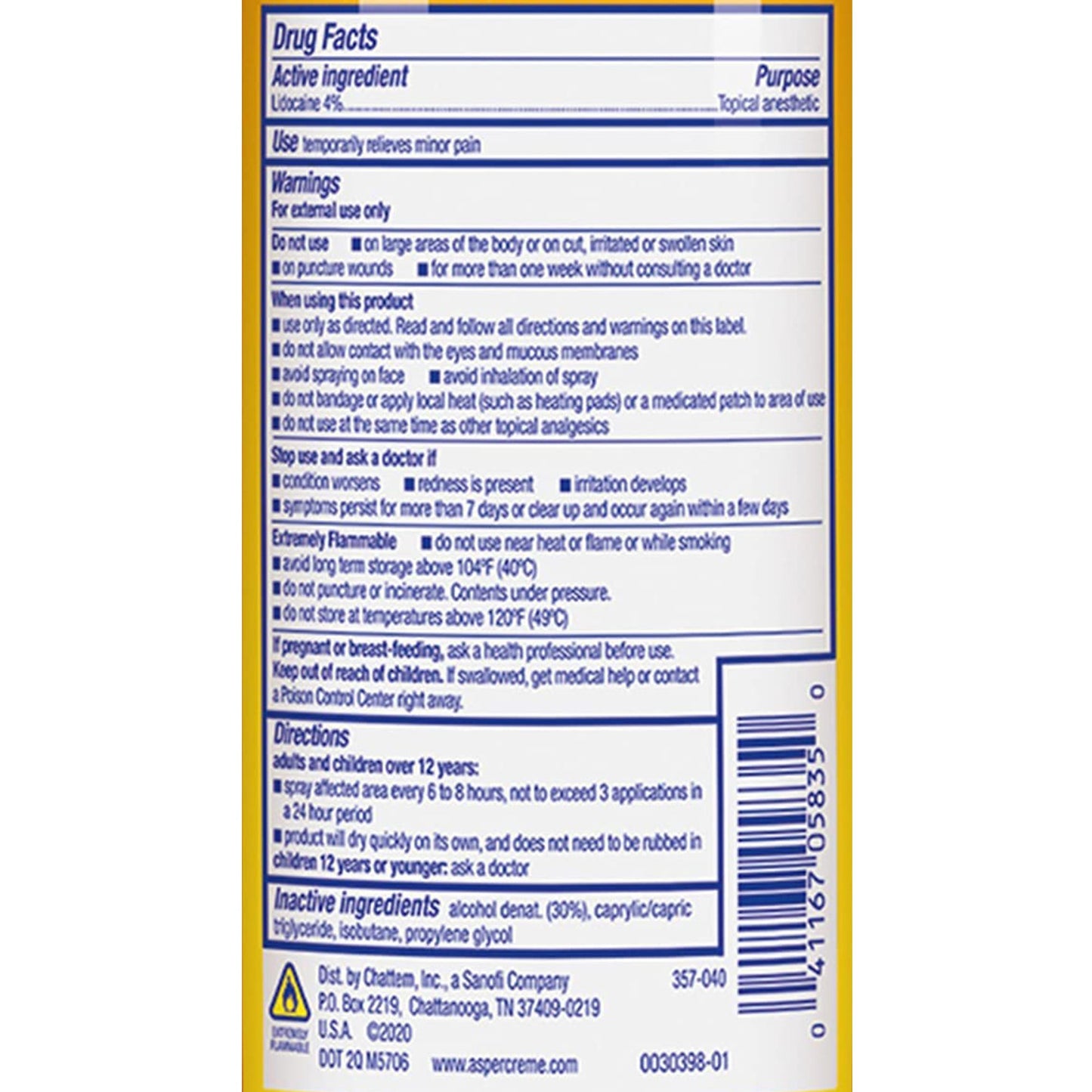 Aspercreme® Max Topical Pain Relief 4% Strength Lidocaine Spray 4 oz. (1152852_EA)