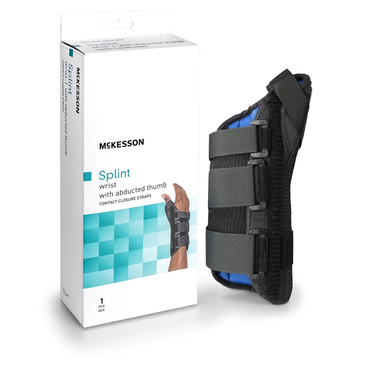 McKesson Wrist Brace with Abducted Thumb Aluminum / Foam / Spandex / Plastic Left Hand Black Small (1159139_EA)