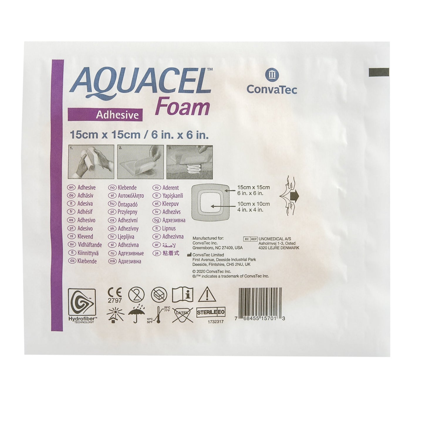 Aquacel® Foam Dressing 6 X 6 Inch With Border Waterproof Film Backing Silicone Adhesive Square Sterile (1118894_EA)
