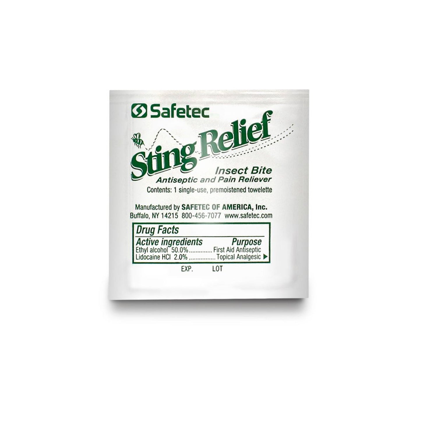 Safetec® Sting and Bite Relief Ethyl Alcohol / Lidocaine Towelette Individual Packet (996218_CS)