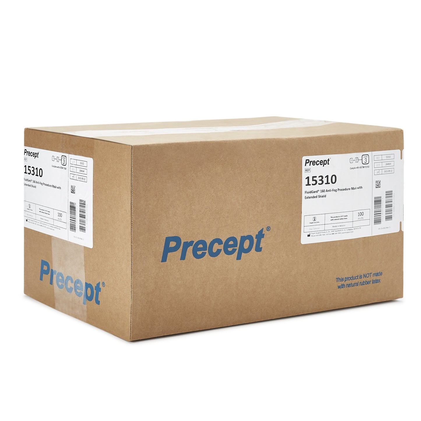 Precept® FluidGard® 160 Procedure Mask with Eye Shield Anti-fog Foam ASTM Level 3 Earloops One Size Fits Most (446811_CS)