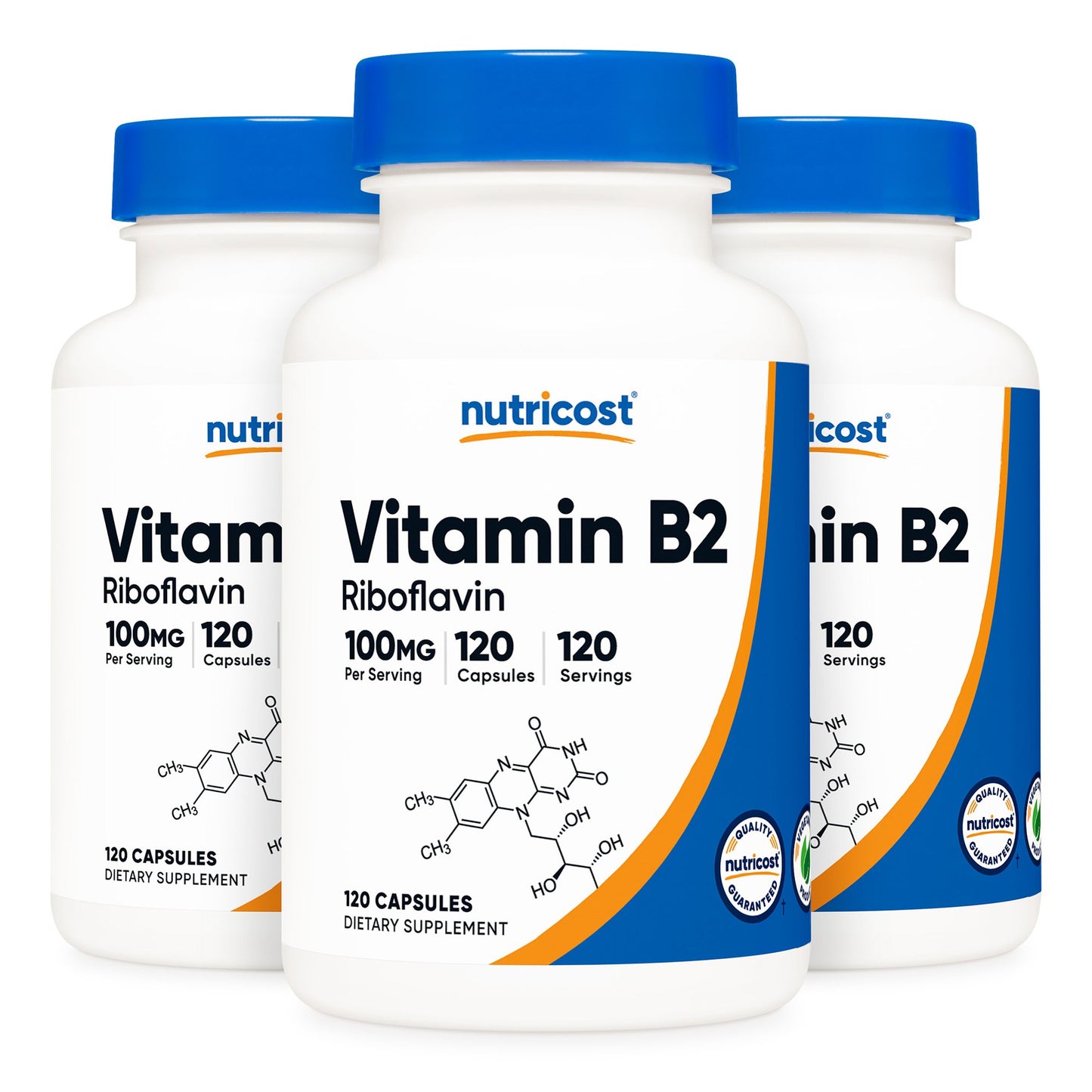 nutricost® Vitamin B2 Riboflavin Dietary Supplement Vitamin B2 100 mg Strength Capsule 120 Per Bottle (1270259_BT)