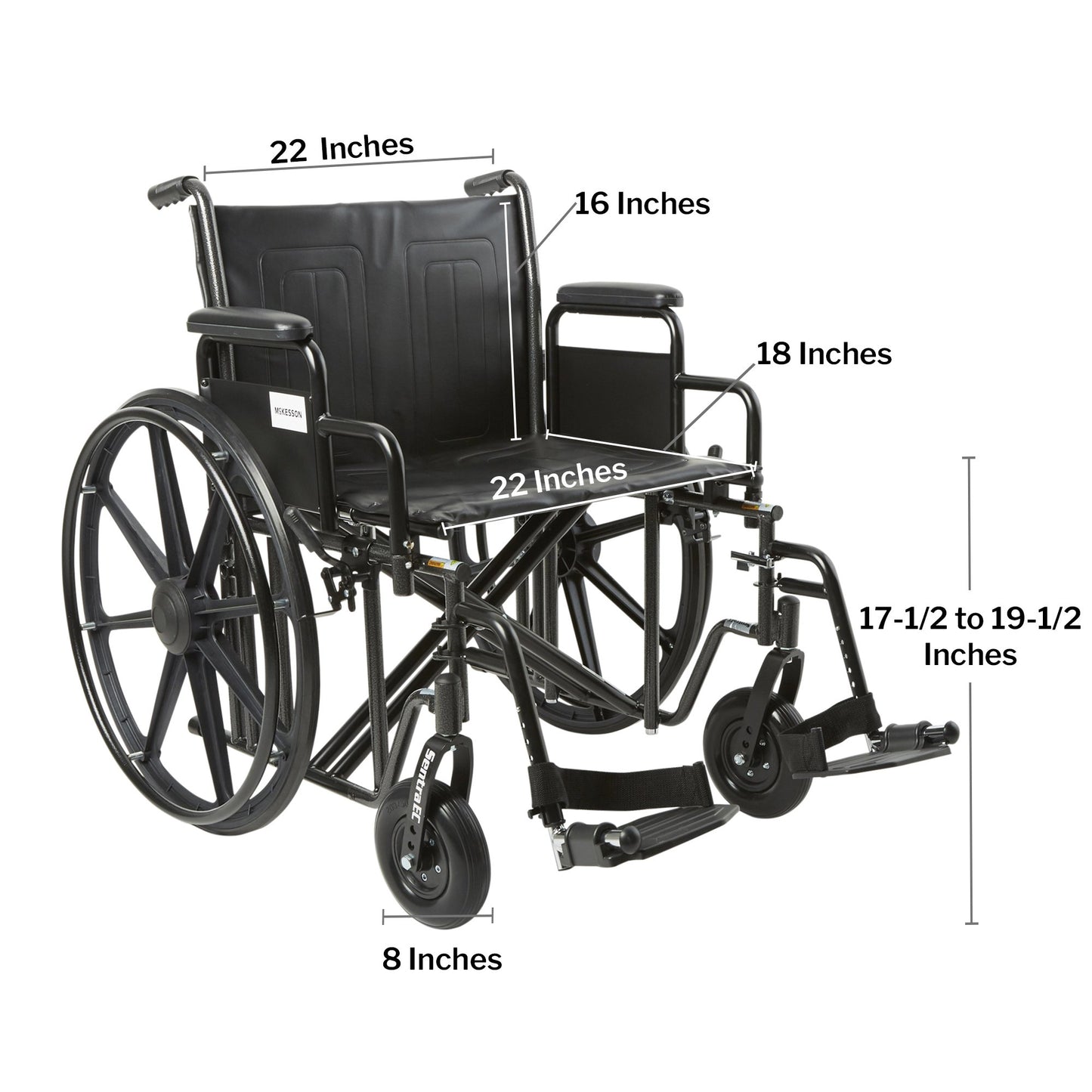 McKesson Bariatric Wheelchair Dual Axle Desk Length Arm Swing-Away Footrest Black Upholstery 22 Inch Seat Width Adult 450 lbs. Weight Capacity (1065280_EA)