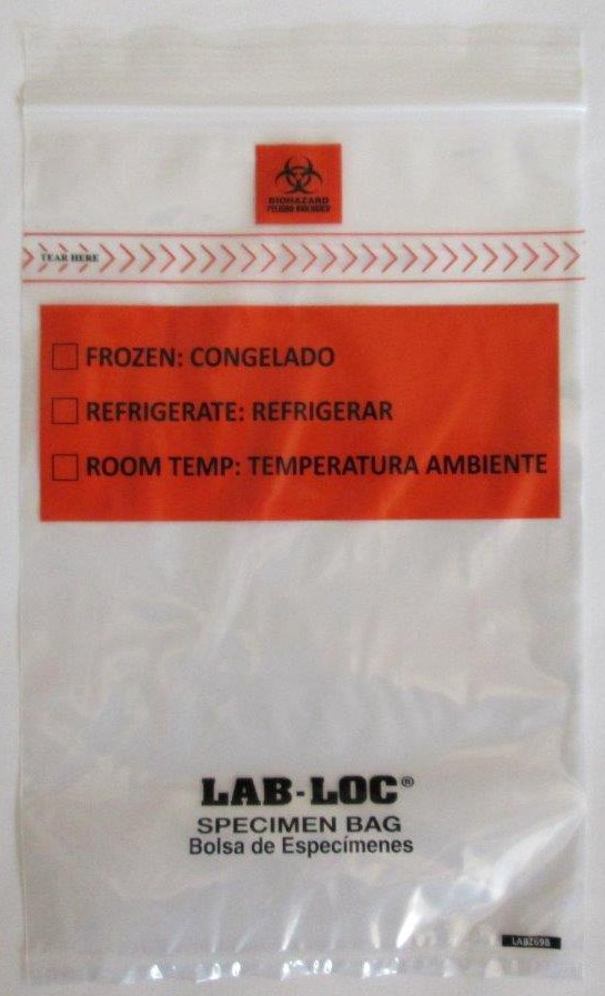Lab-Loc® Specimen Transport Bag with Document Pouch 6 X 9 Inch Zip Closure Biohazard Symbol / Storage Instructions NonSterile (978541_PK)