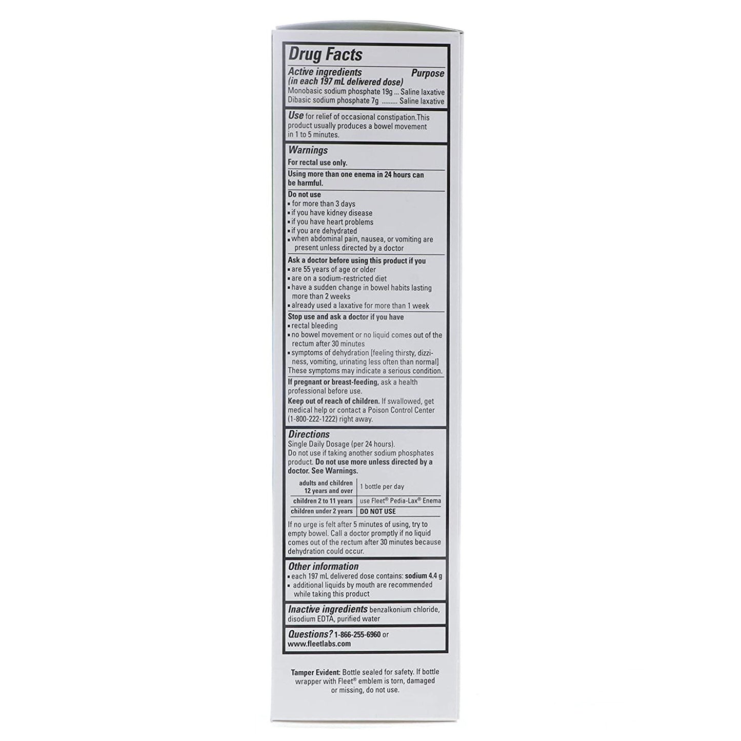 Fleet® Enema 7.8 oz. 19 Gram - 7 Gram Strength Monobasic Sodium Phosphate / Dibasic Sodium Phosphate (776922_EA)