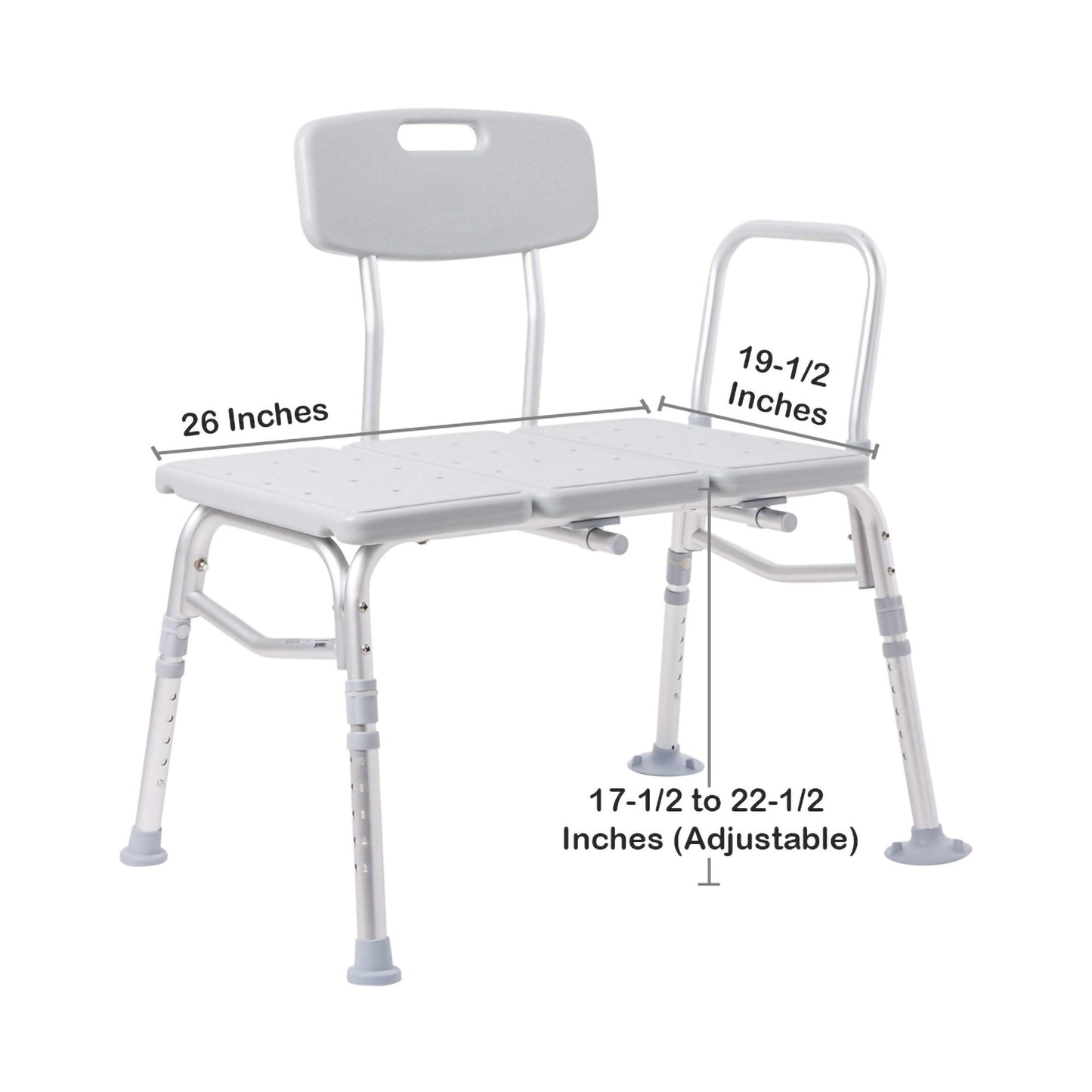 McKesson Knocked Down Bath Transfer Bench Removable Arm Rail 17-1/2 to 22-1/2 Inch Seat Height 400 lbs. Weight Capacity (1065210_EA)