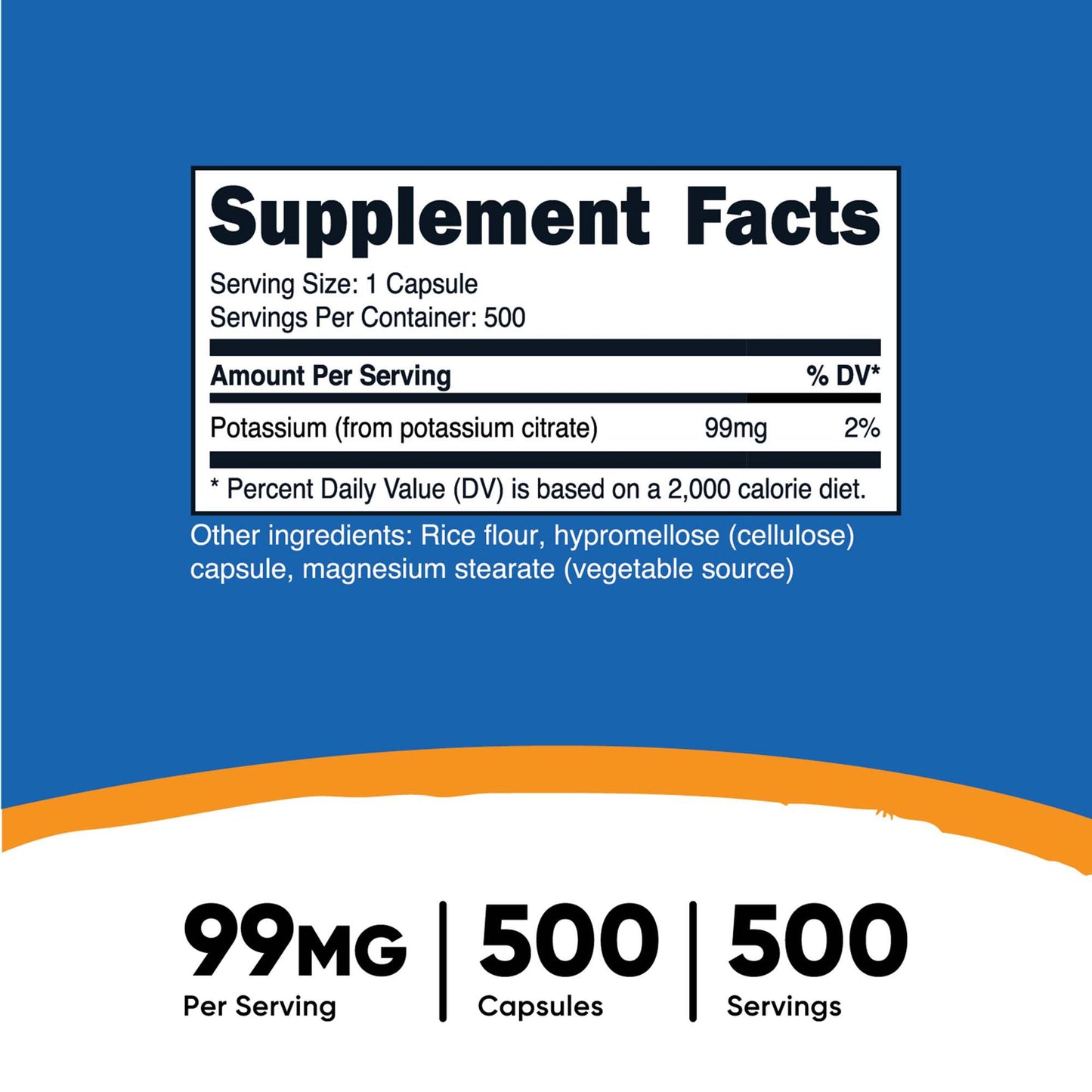 nutricost® Dietary Supplement Potassium Citrate 99 mg Strength Capsule 500 Per Bottle (1270256_BT)