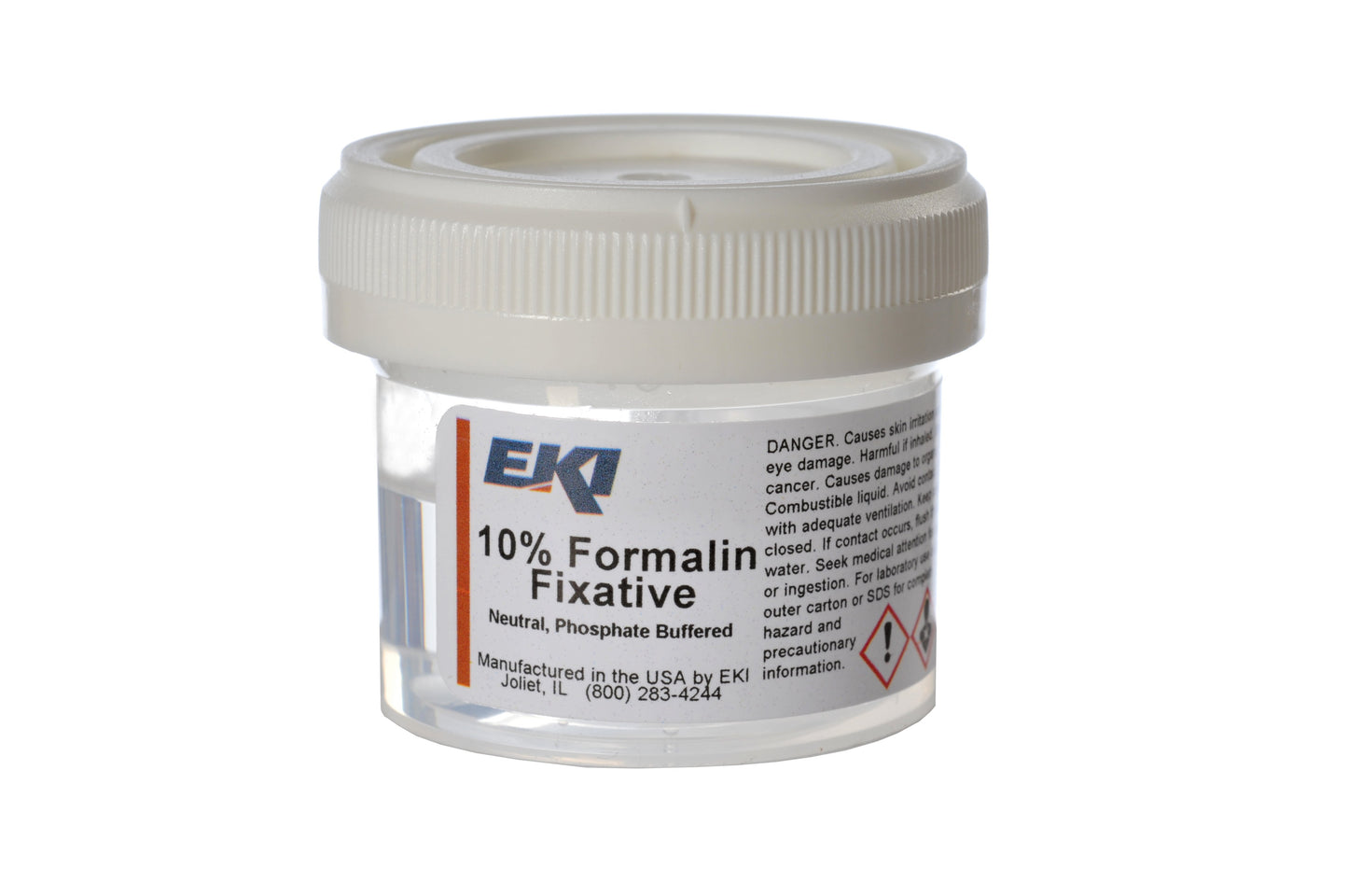 EK Industries Inc Prefilled Formalin Container 20 mL Fill in 40 mL (1.35 oz.) Screw Cap Warning Label / Patient Information NonSterile (896053_CS)