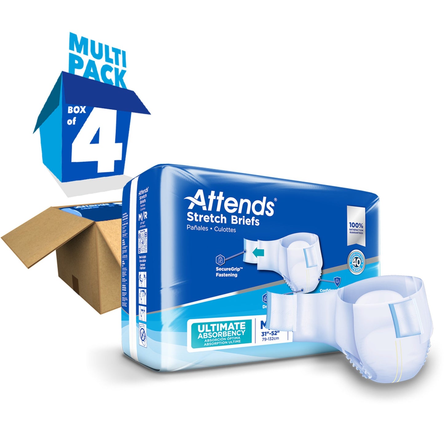 Attends® Stretch Unisex Adult Incontinence Brief Medium / Regular Disposable Heavy Absorbency (980213_CS)