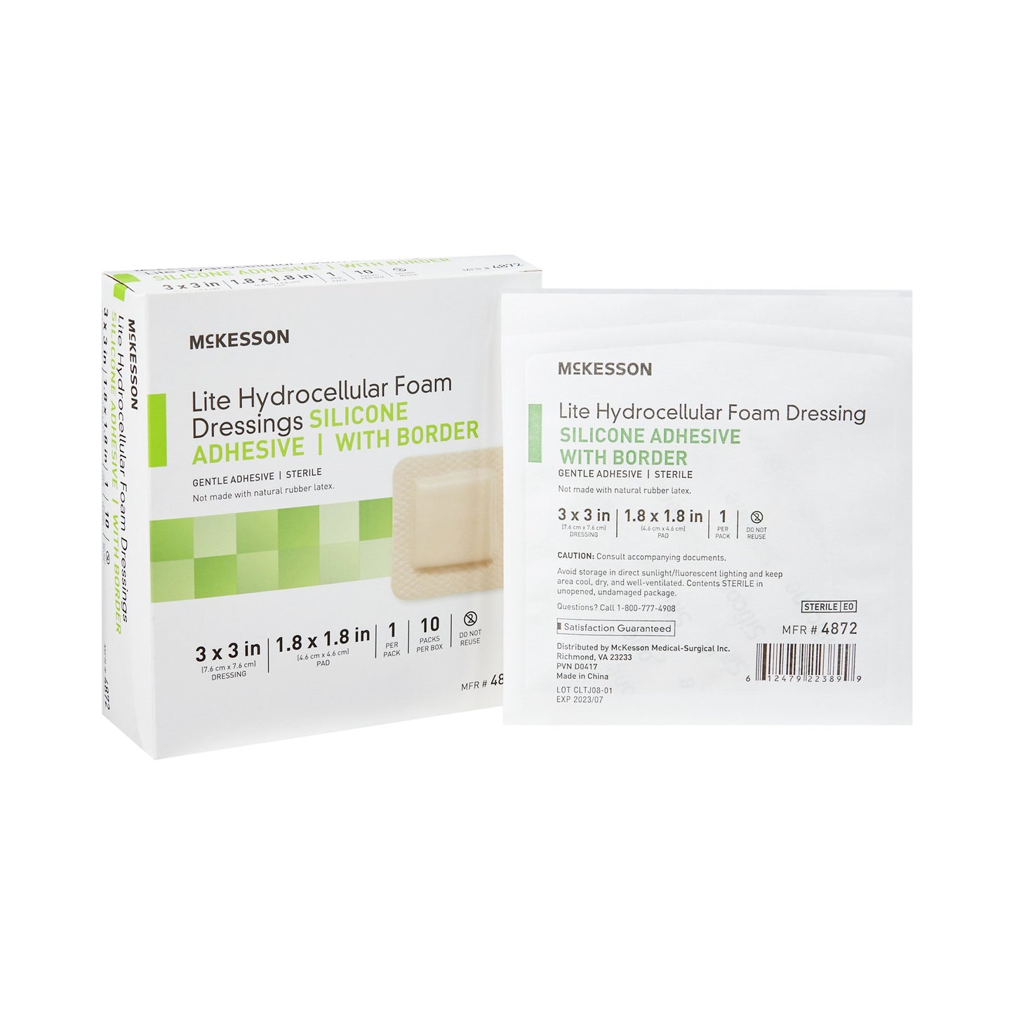 McKesson Lite Thin Foam Dressing 3 X 3 Inch With Border Film Backing Silicone Gel Adhesive Square Sterile (1083089_EA)