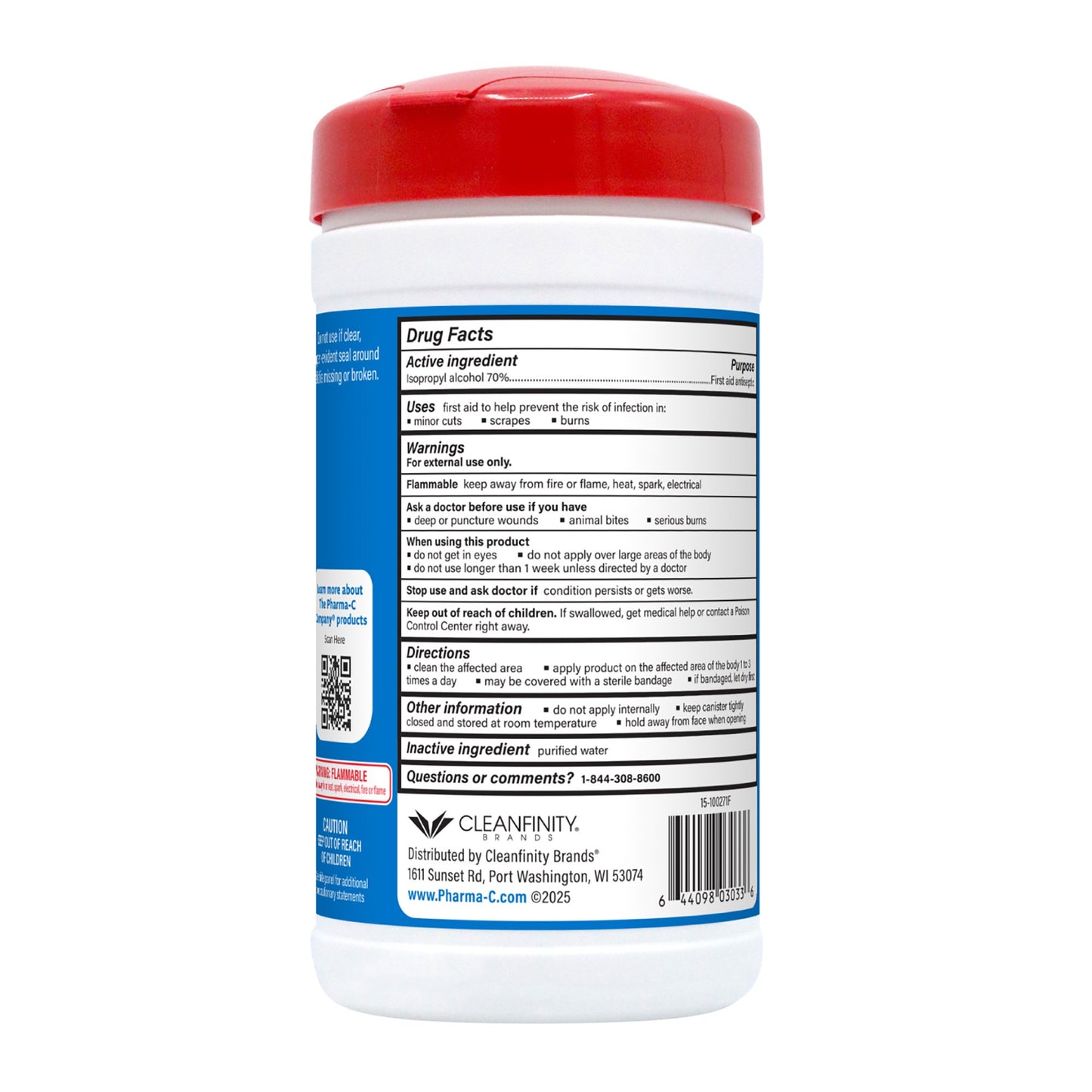 The Pharma-C Company® Antiseptic Skin Wipe Isopropyl Alcohol Towelette Canister (851821_PK)