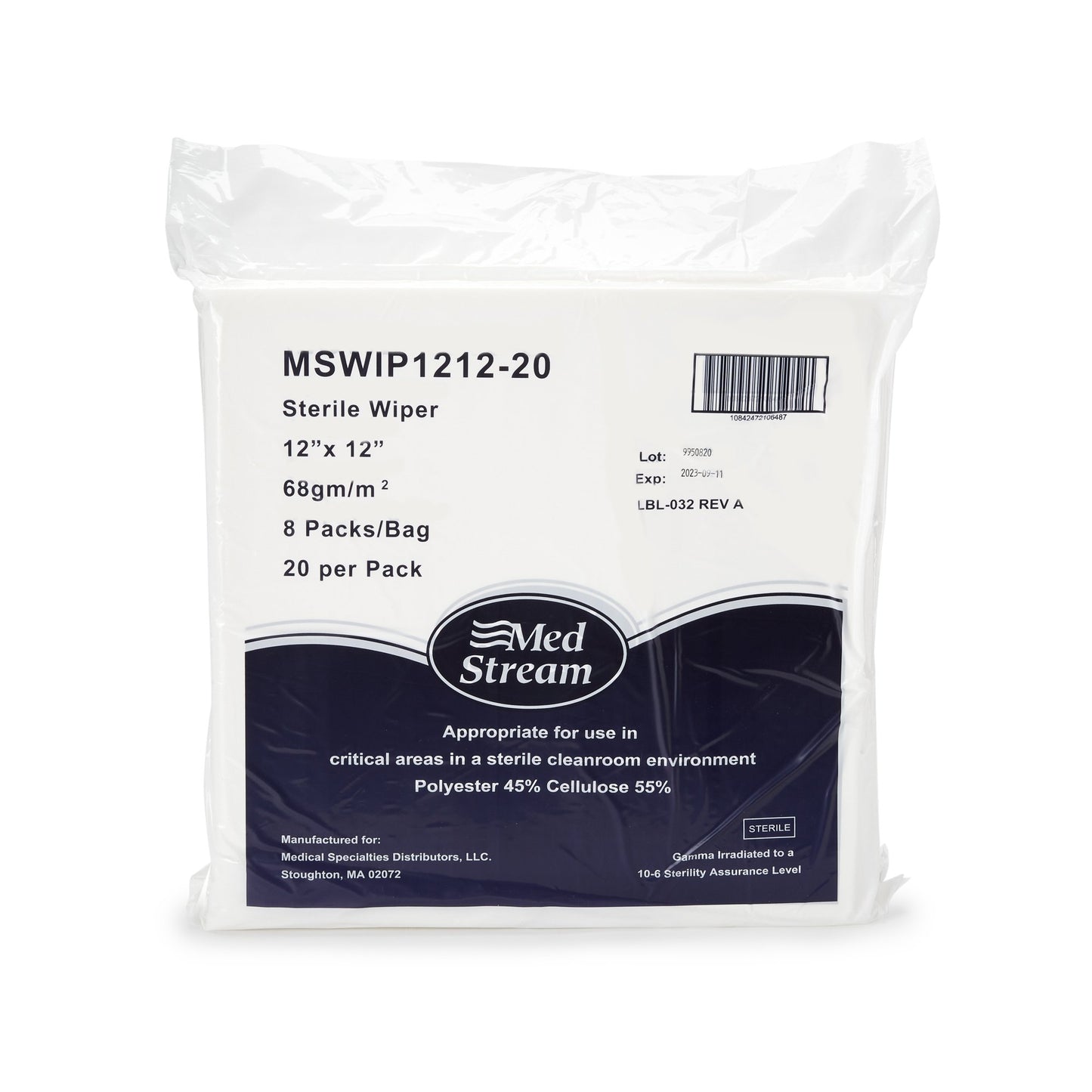 McKesson Cleanroom Wipe ISO Class 5 20 Count Bag 12 X 12 Inch Sterile Disposable (1139247_PK)