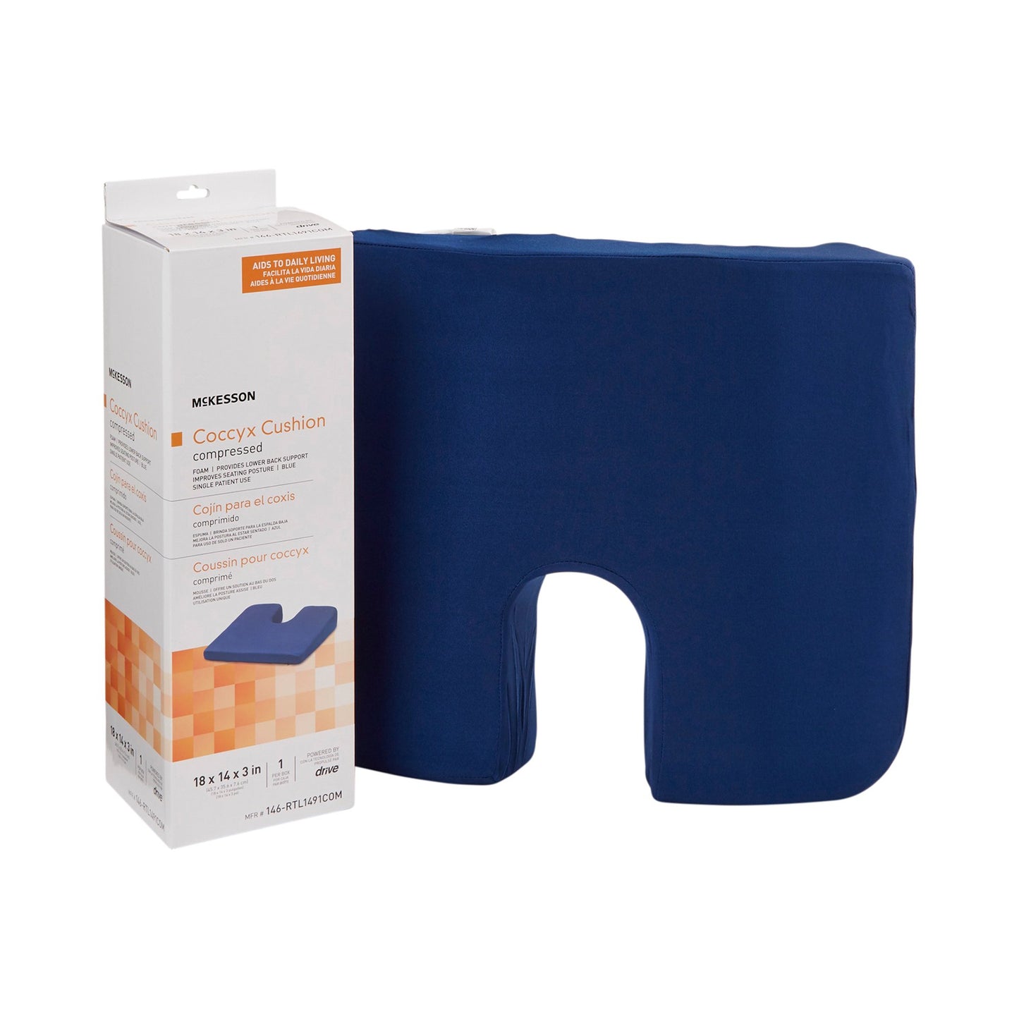 McKesson Coccyx Relief Seat Cushion 18 W X 14 L X 3 D Inch Foam (1103362_CS)