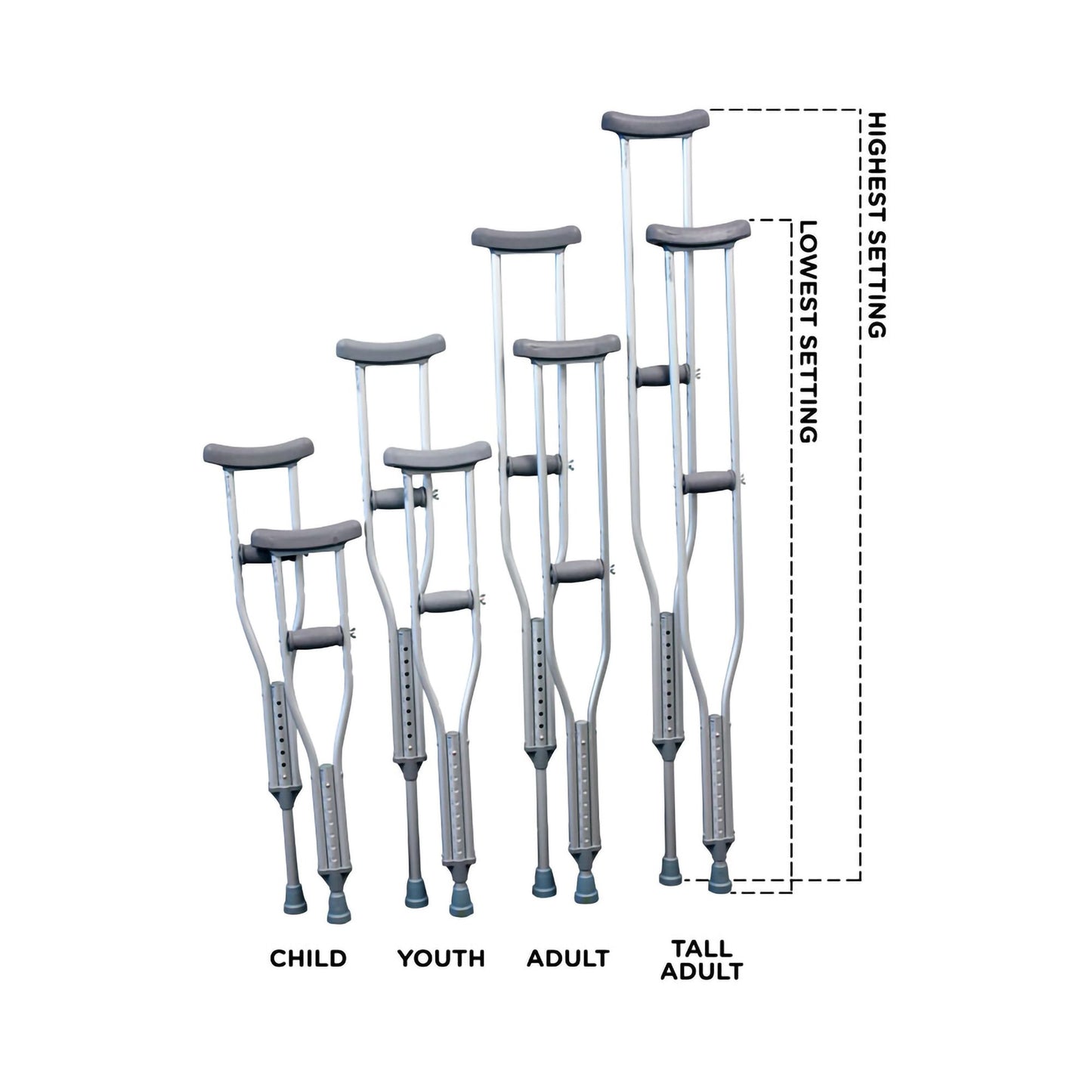 PremierPro™ Underarm Crutches Adult 5 Foot 1 Inch to 5 Foot 8 Inch User Height Aluminum Frame 300 lbs. Weight Capacity (1000431_CS)