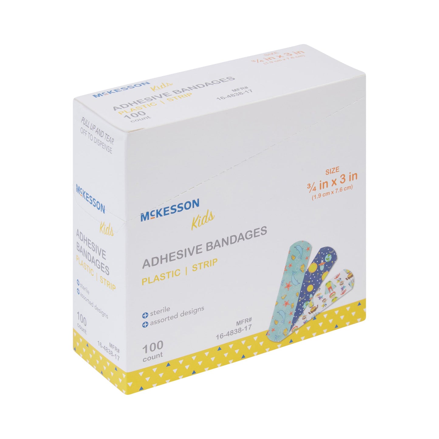 McKesson Kids™ Adhesive Strip 3/4 X 3 Inch Plastic Rectangle Kid Design (Assorted Prints) Sterile (1110980_CS)