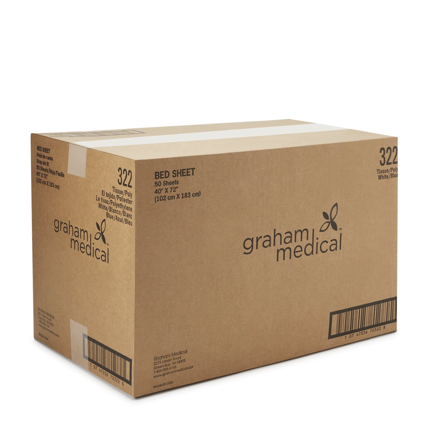 Graham Medical® Stretcher Sheet Flat 40 X 72 Inch Blue / White Tissue / Poly Disposable (49028_CS)