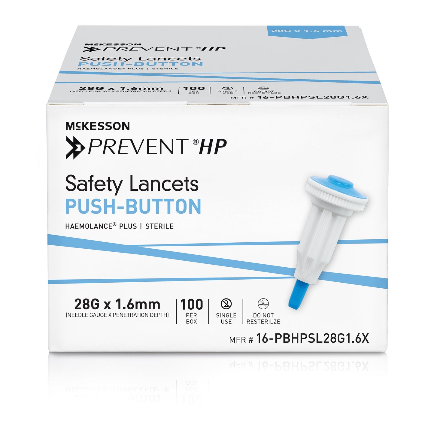 McKesson Prevent® HP Safety Lancet 28 Gauge Retractable Push Button Activation Finger (1217988_BX)