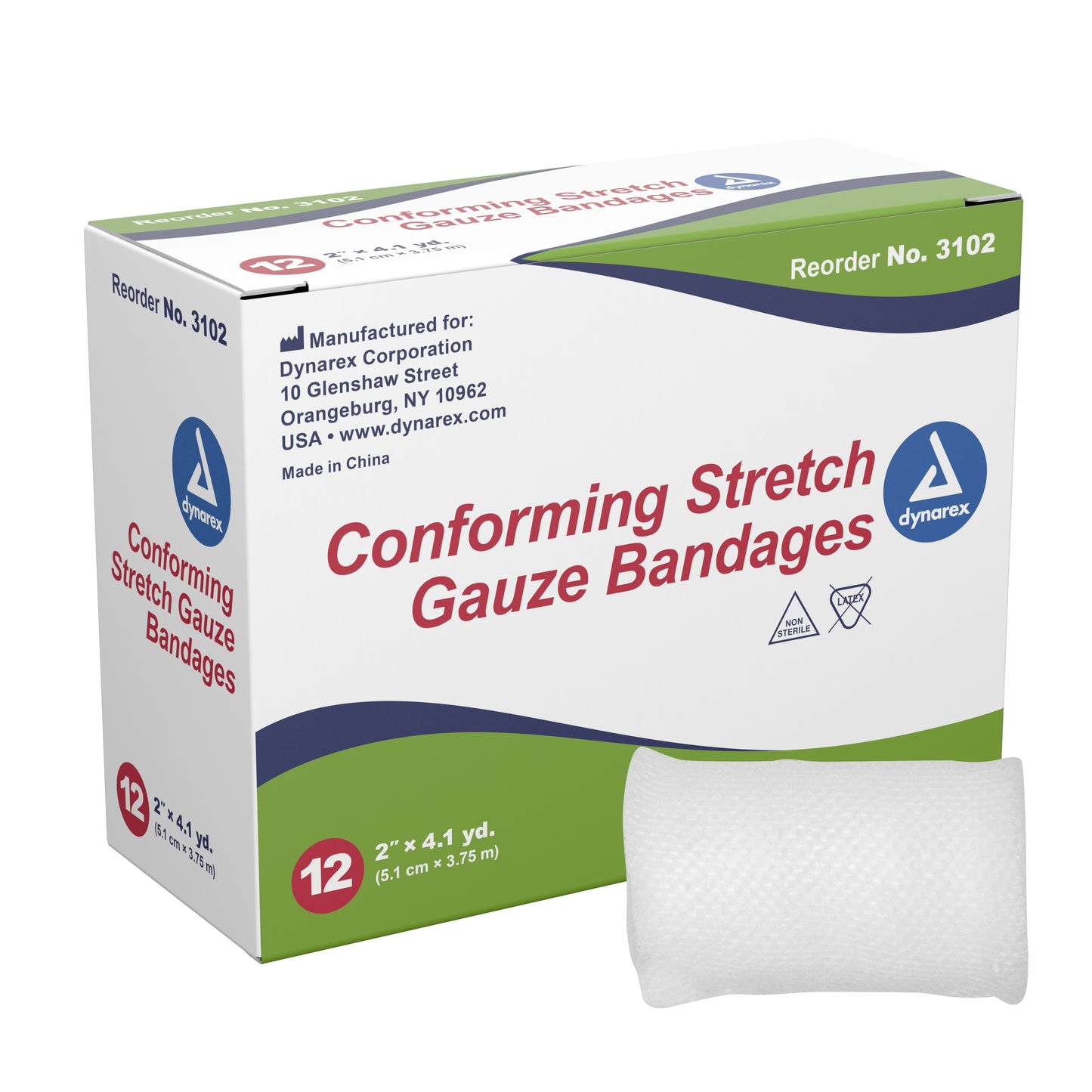 Dynarex® Conforming Bandage 2 Inch X 4-1/10 Yard 1-Ply NonSterile 12 per Pack (691352_BX)