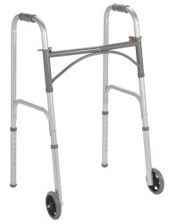 drive™ Dual Release Folding Walker with Wheels Adjustable Height Steel Frame 350 lbs. Weight Capacity 32 to 39 Inch Height (1029551_EA)