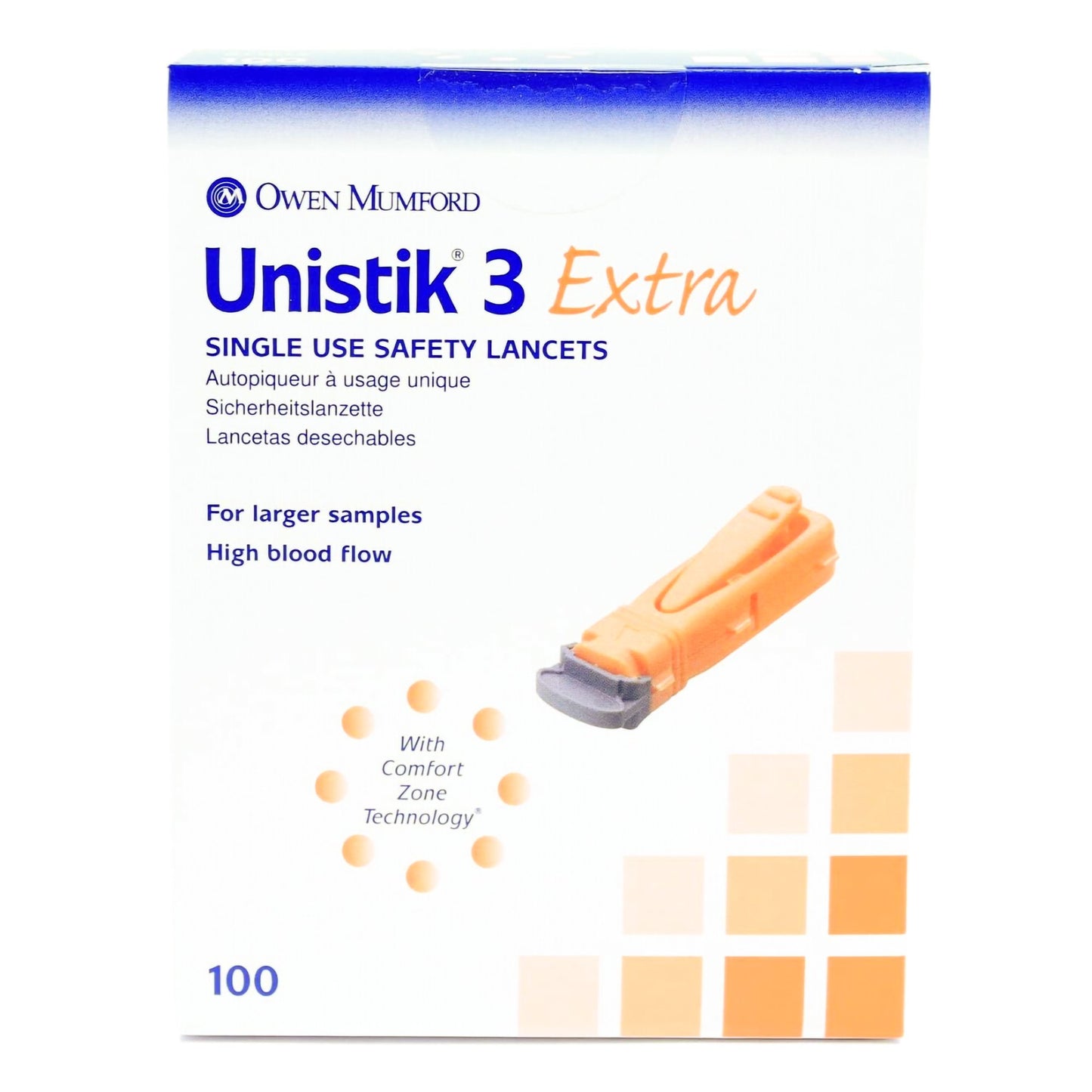 Unistik 3 Safety Lancet 21 Gauge Retractable Push Button Activation Finger (539416_BX)