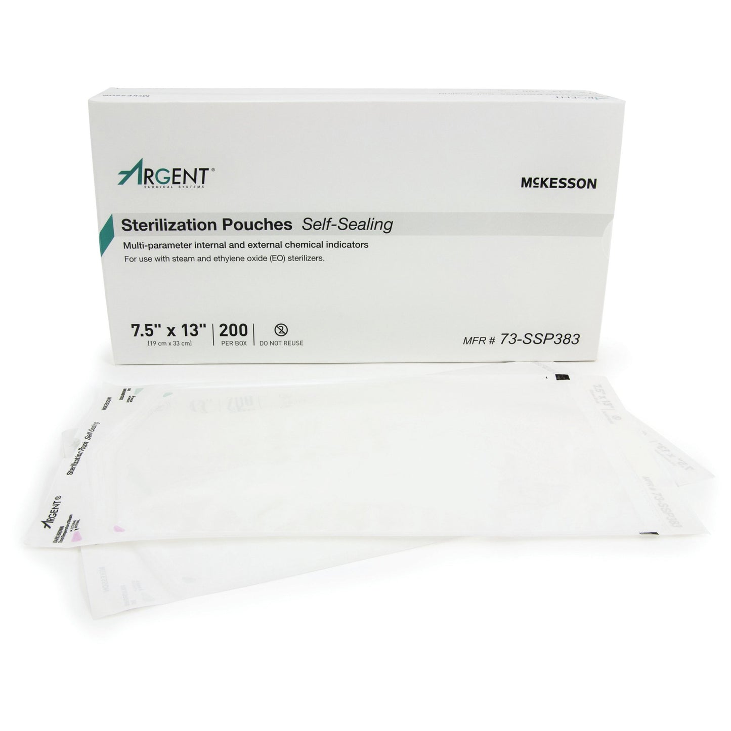 McKesson Argent™ Sure-Check® Sterilization Pouch Ethylene Oxide (EO) Gas / Steam 7-1/2 X 13 Inch Transparent / Blue Self Seal Paper / Film (524881_CS)