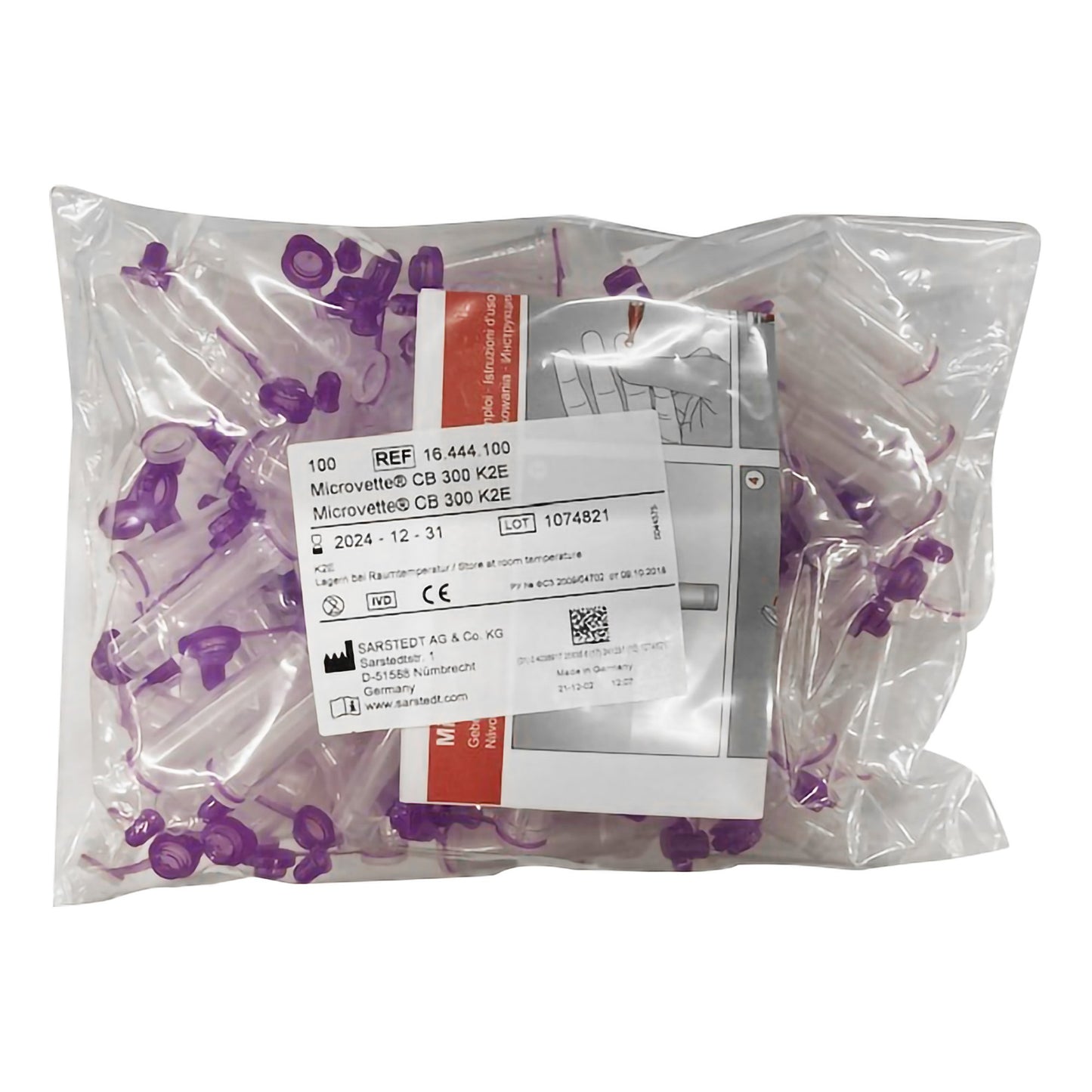 Microvette® CB 300 Capillary Blood Collection Tube K2 EDTA Additive 300 µL Pull Cap Polypropylene Tube (1060089_PK)