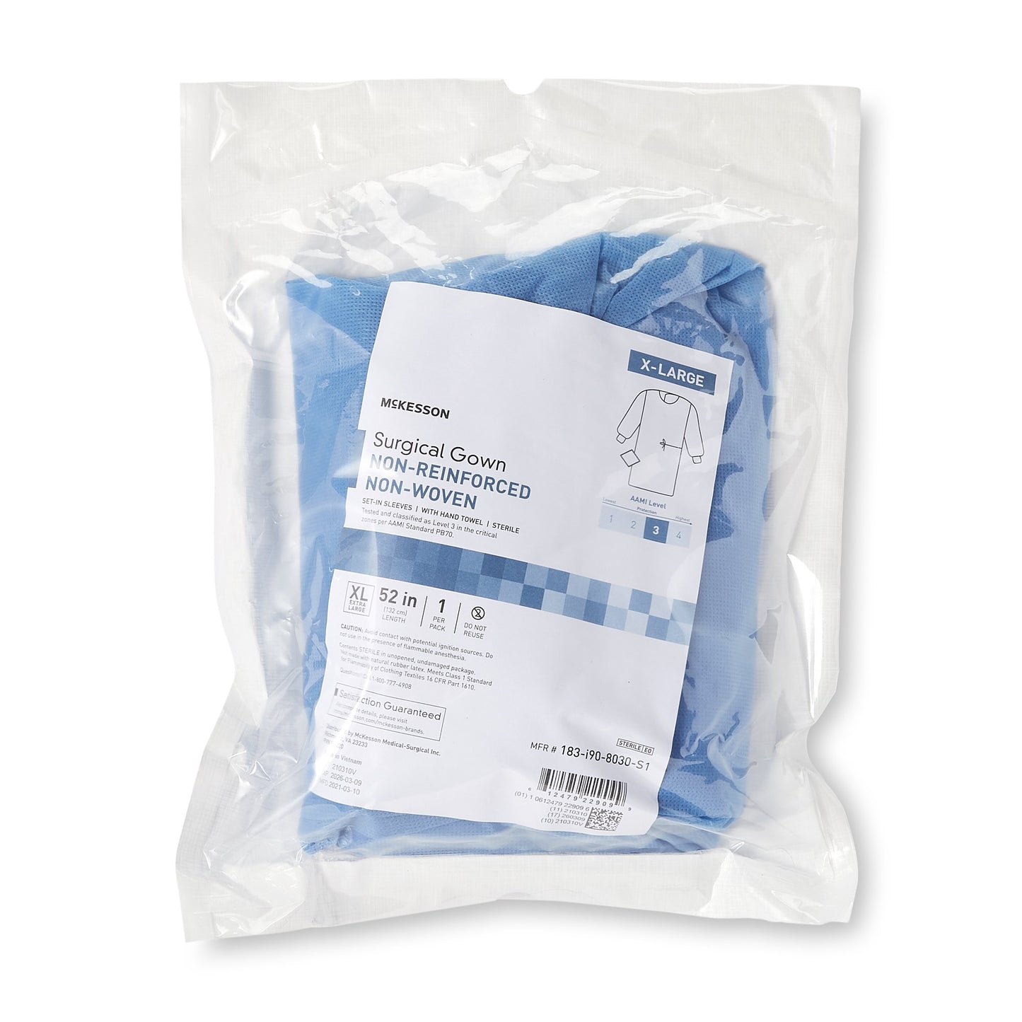 McKesson Non-Reinforced Surgical Gown with Towel X-Large Blue Sterile AAMI Level 3 Disposable (1104453_PK)