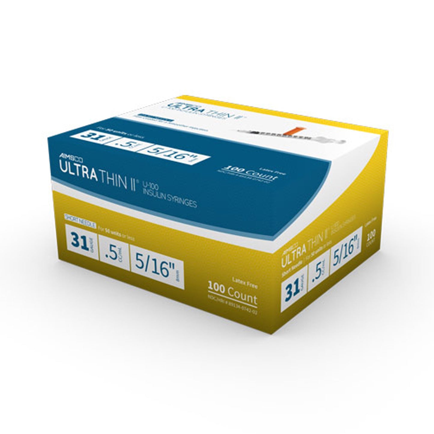 AIMSCO® Standard Insulin Syringe with Needle 0.5 mL 5/16 Inch 31 Gauge NonSafety Ultra Thin Wall (1182686_CS)