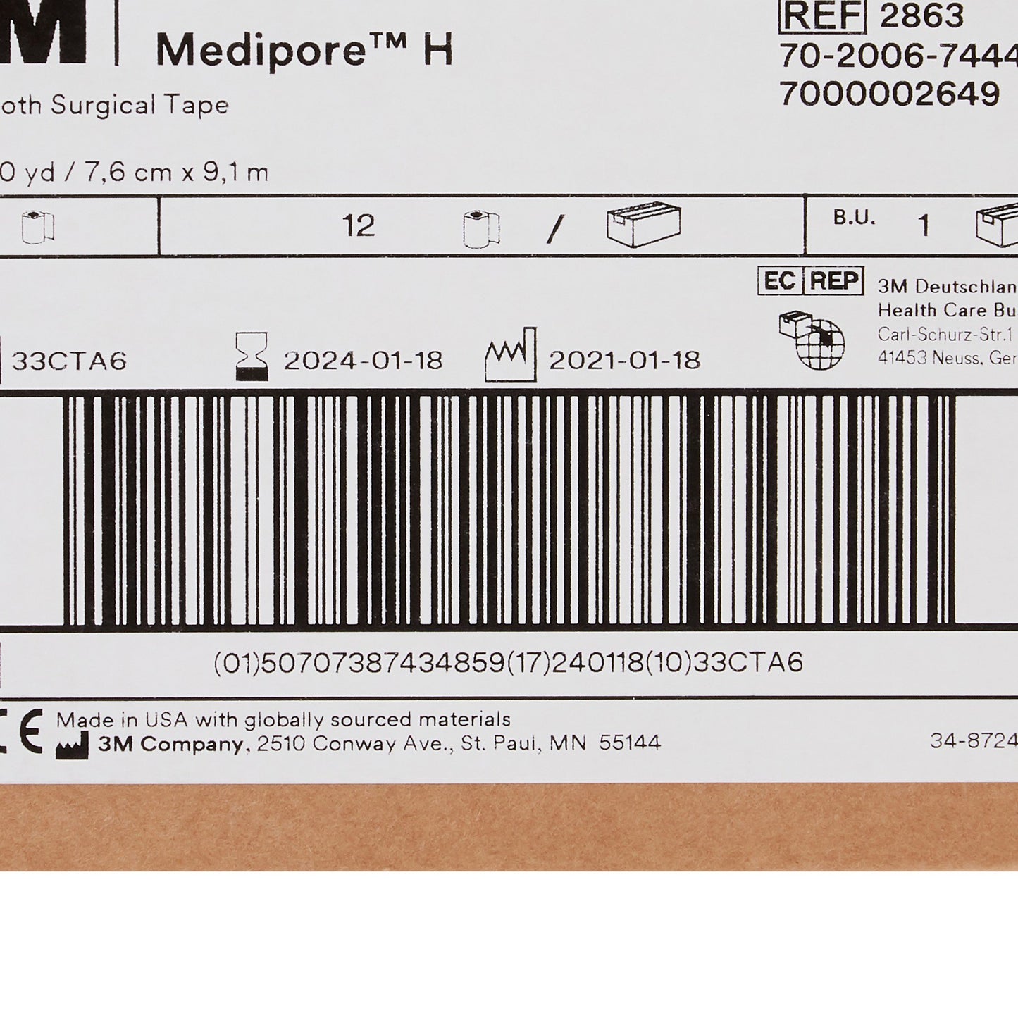 3M™ Medipore™ H Perforated Medical Tape White 3 Inch X 10 Yard Soft Cloth NonSterile (324082_CS)