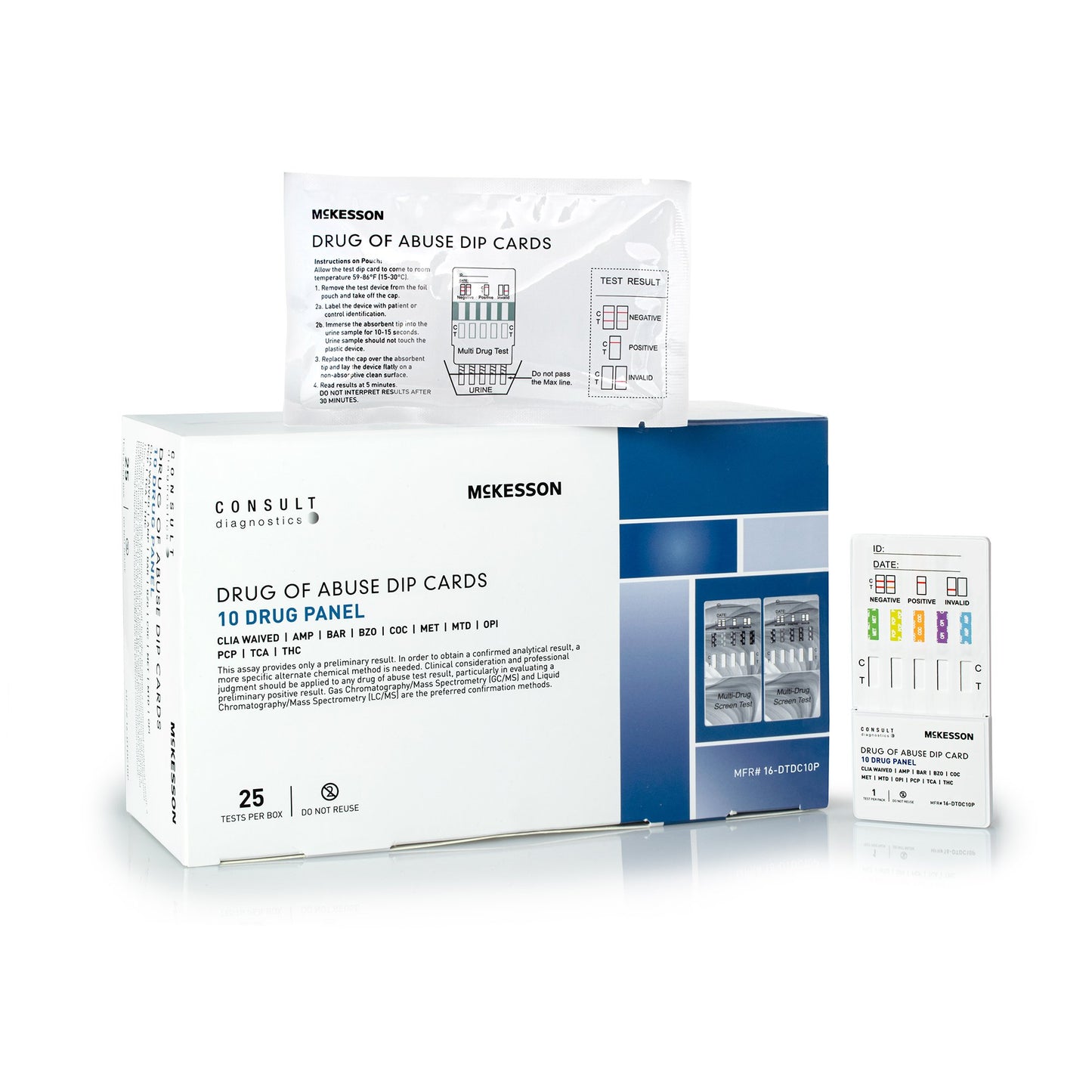 McKesson Consult™ Drugs of Abuse Test Kit AMP, BAR, BZO, COC, mAMP/MET, MTD, OPI, PCP, TCA, THC 25 Tests CLIA Waived (1192824_BX)