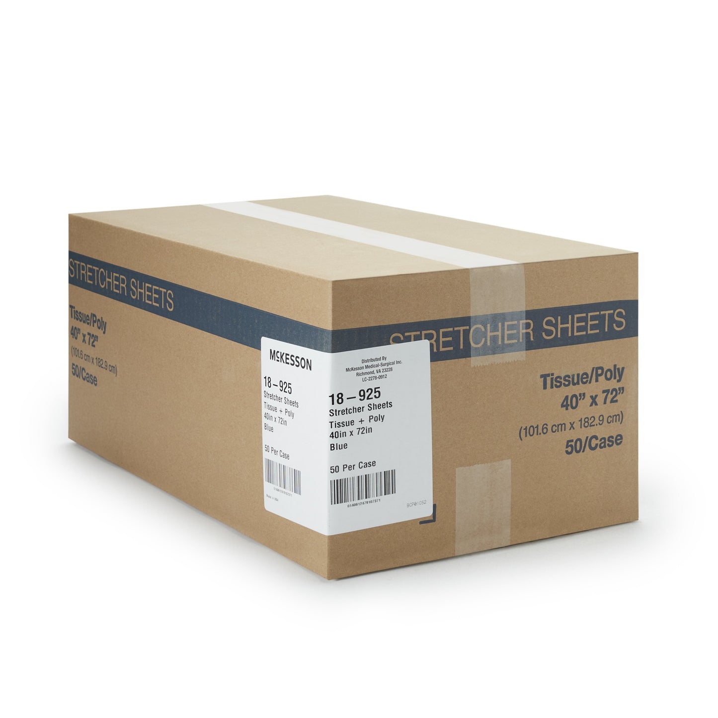McKesson Stretcher Sheet Flat 40 W X 72 L Inch Blue 50% Cellulose Tissue / 50% Polyethylene Film Disposable (278382_CS)