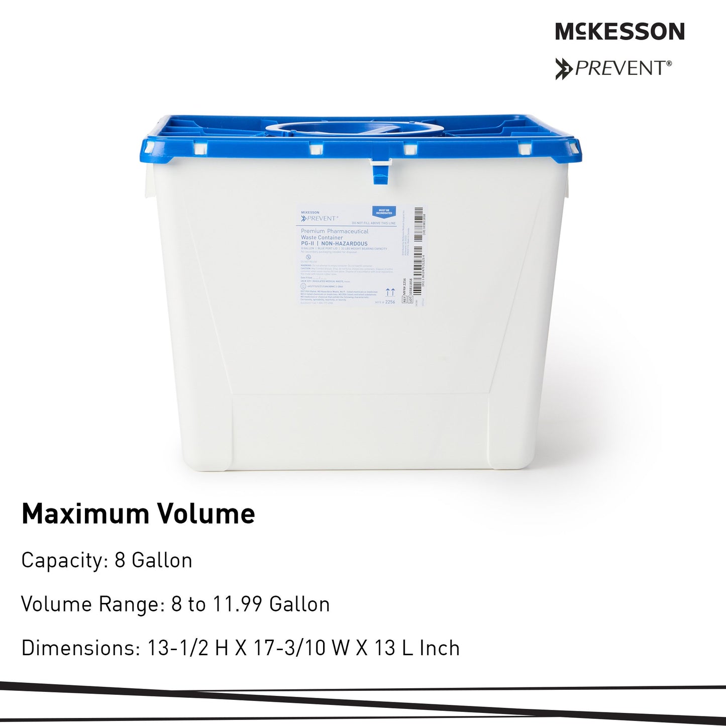 McKesson Prevent® Pharmaceutical Waste Container White Base 13-1/2 H X 17-3/10 W X 13 L Inch Vertical Entry 8 Gallon (1011862_CS)