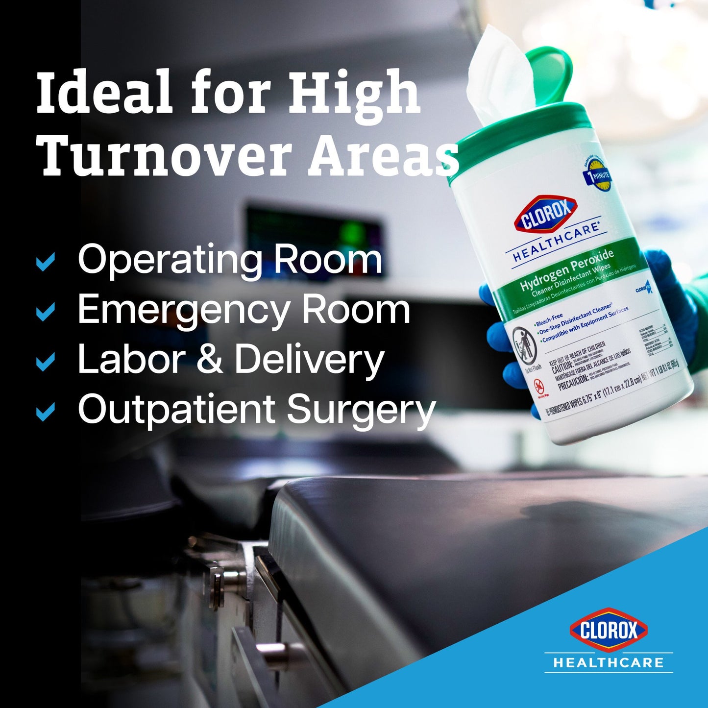 Clorox Healthcare® Surface Disinfectant Cleaner Premoistened Hydrogen Peroxide Based Manual Pull Wipe 185 Count Pouch Unscented NonSterile (800194_CT)