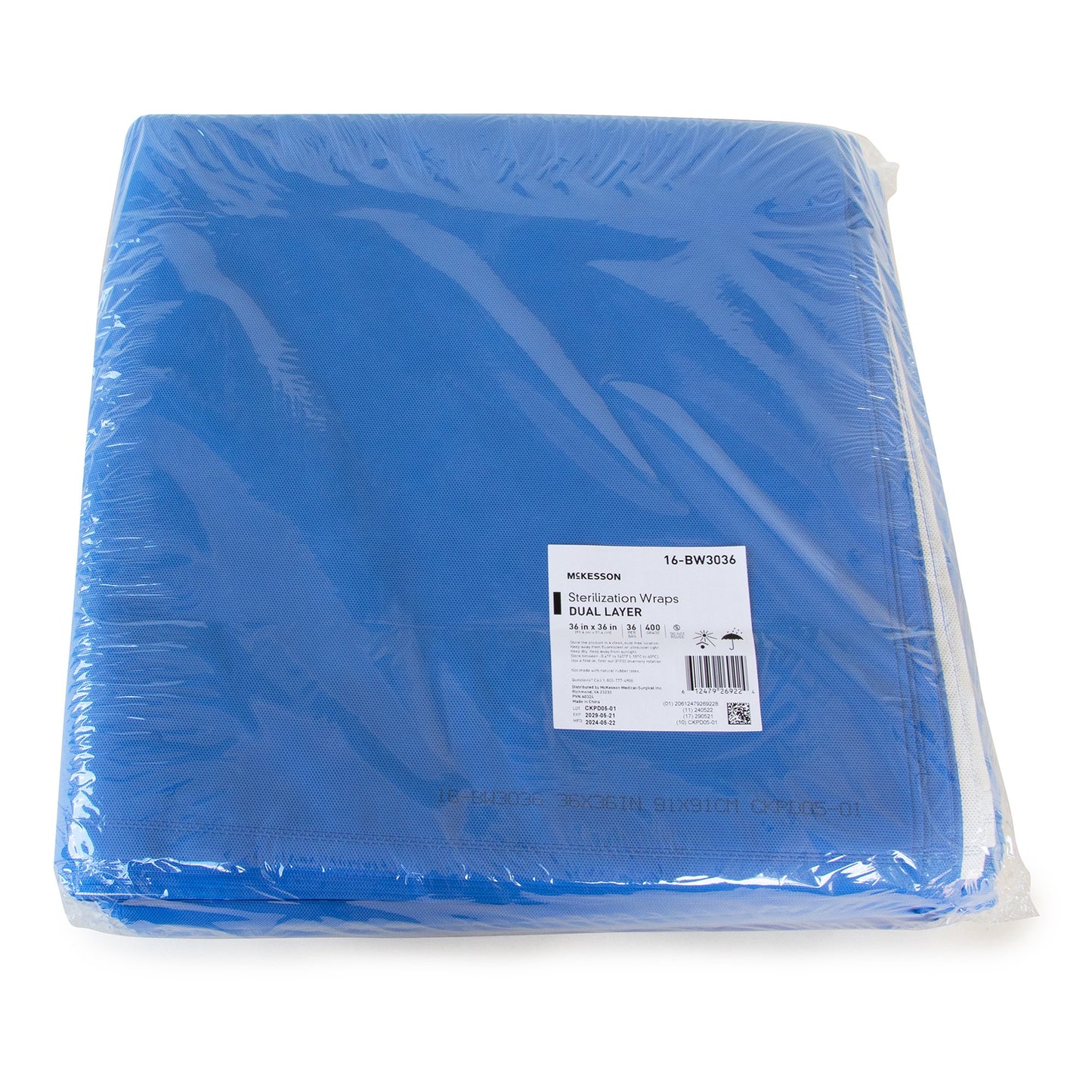 McKesson Sterilization Wrap White / Blue 36 X 36 Inch Dual Layer SMS Polypropylene (1243663_CS)