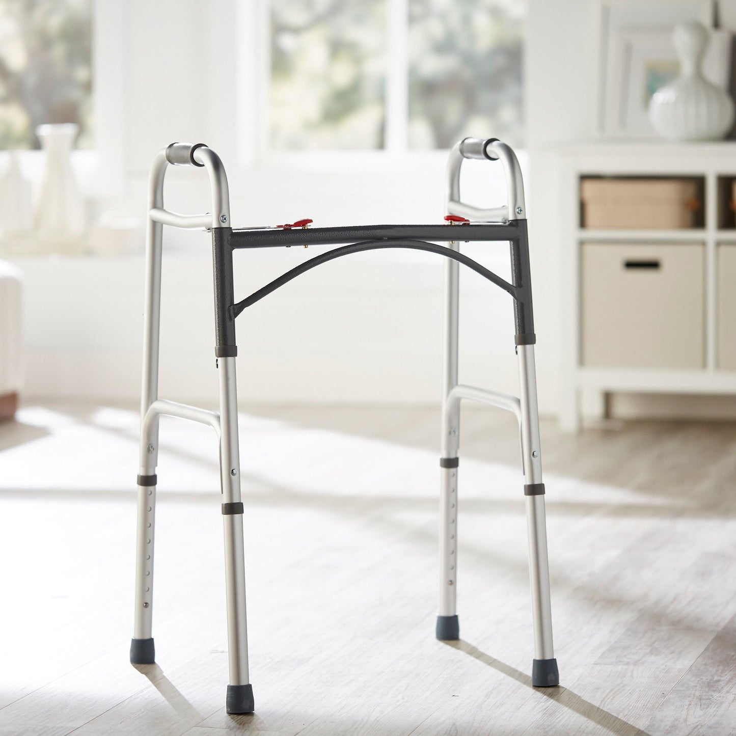 McKesson Dual Release Folding Walker Adjustable Height Aluminum Frame 350 lbs. Weight Capacity 32 to 39 Inch Height (1128907_EA)