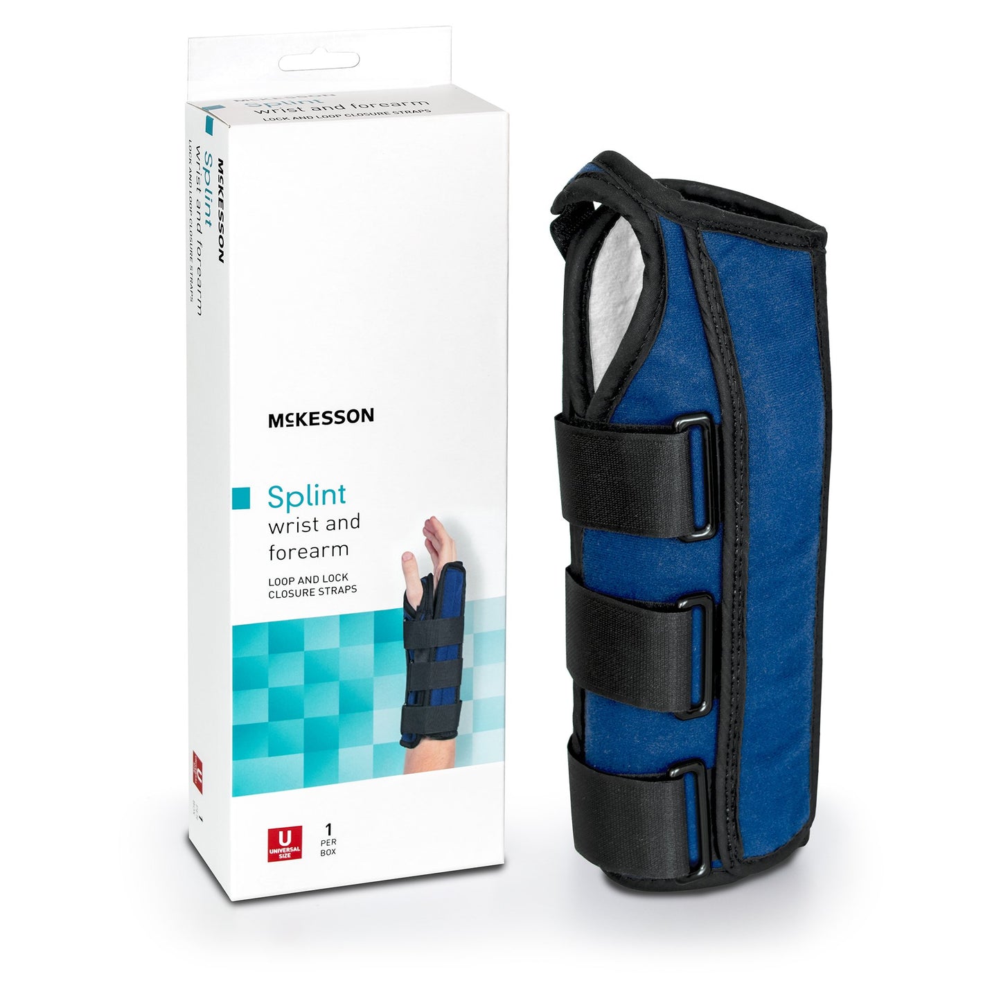McKesson Wrist / Forearm Brace Aluminum / Nylon / Foam / Flannelette Left Hand Black / Blue One Size Fits Most (1159150_EA)
